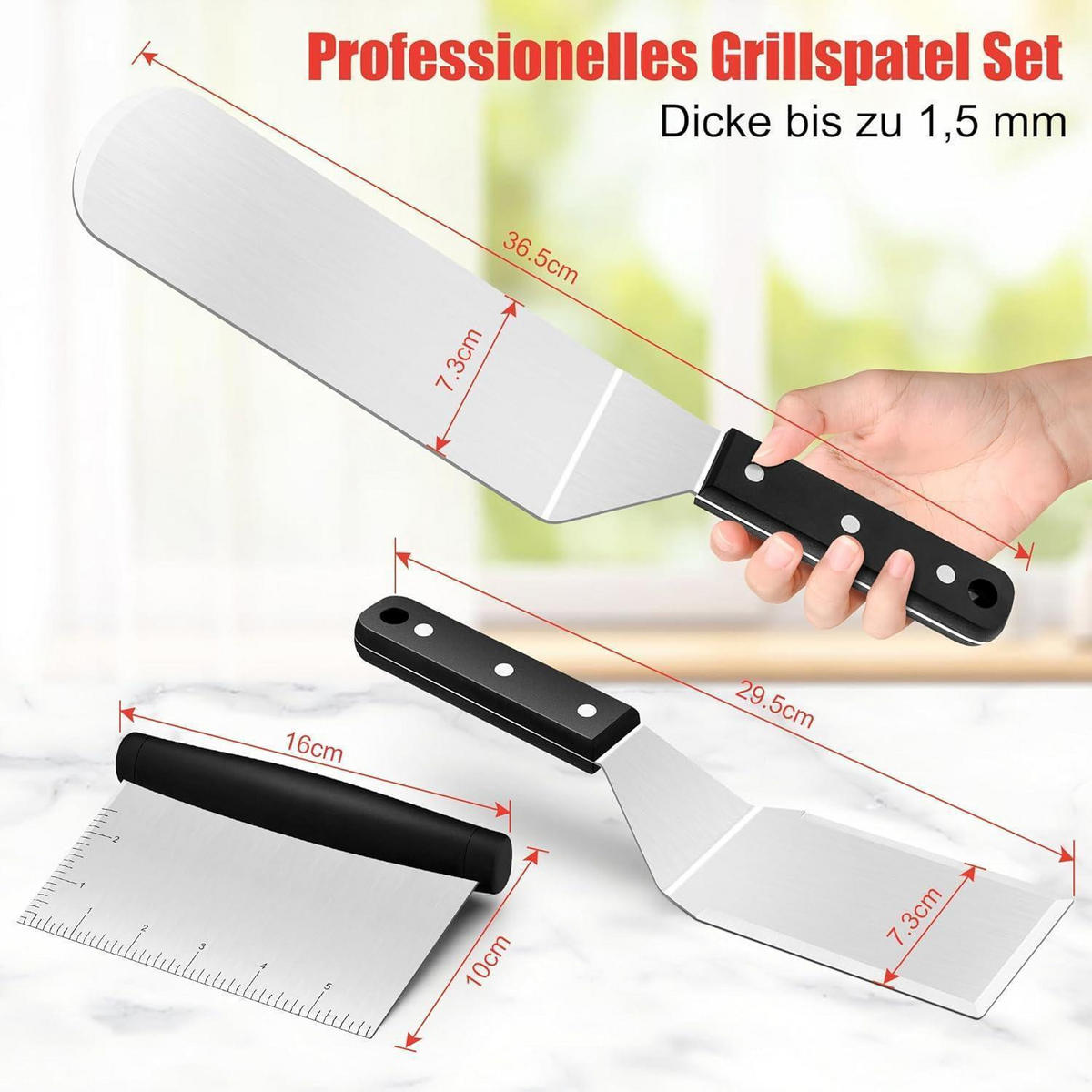 GRILLSPACHTEL 3er Set Edelstahl ABS Kunststoffgriff - Multicolor, Metall (7.3/1/36.5cm)