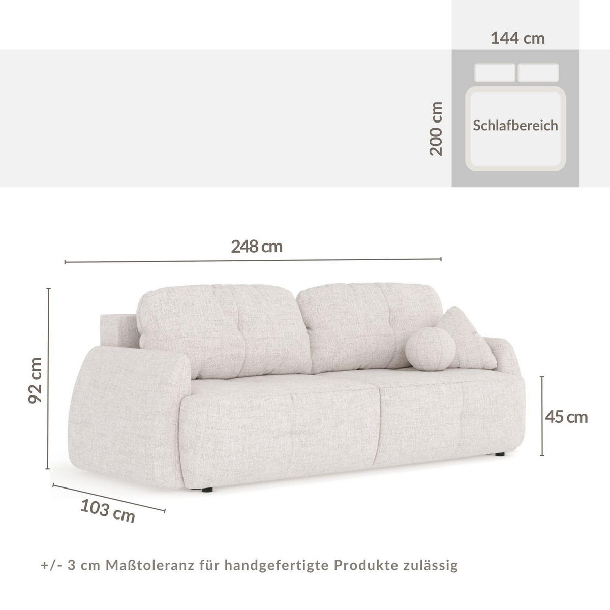 SCHLAFSOFA Loca Hellbraun Webstoff - Hellbraun/Schwarz, Holz/Holzwerkstoff (248/92/103cm) - Maison de Reve
