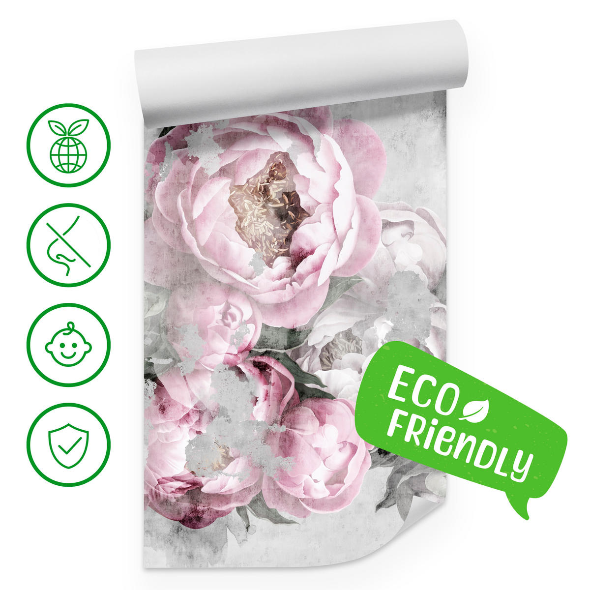 FOTOTAPETE für Küche Abstrakte Pink Pfingstrosen Beton Vintage 200x140 - Rosa/Grau, Papier (200/140cm) - Muralo