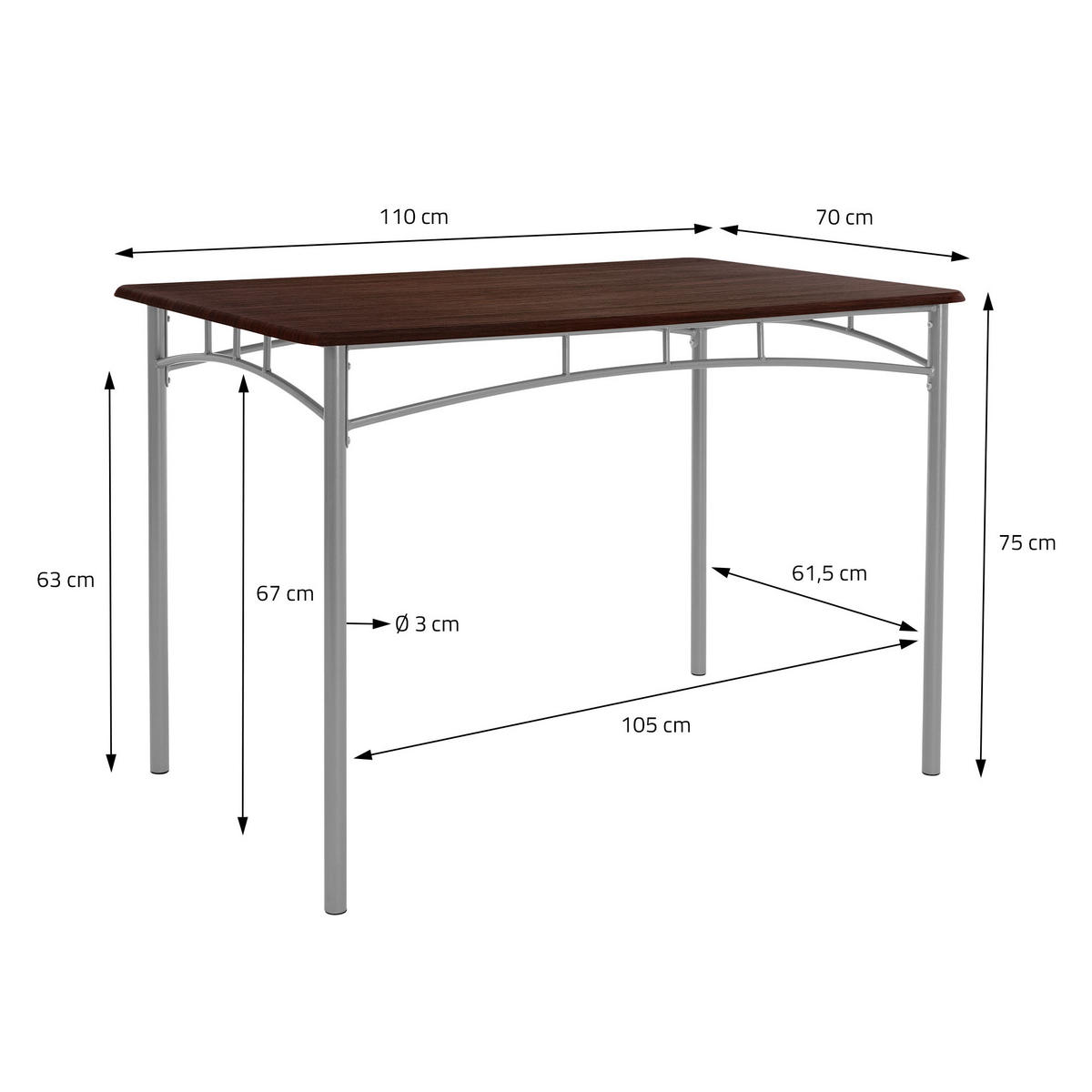 ESSTISCH Set Eiche dunkel - Dunkelbraun, Metall (70/82.5/110cm) - ML-DESIGN