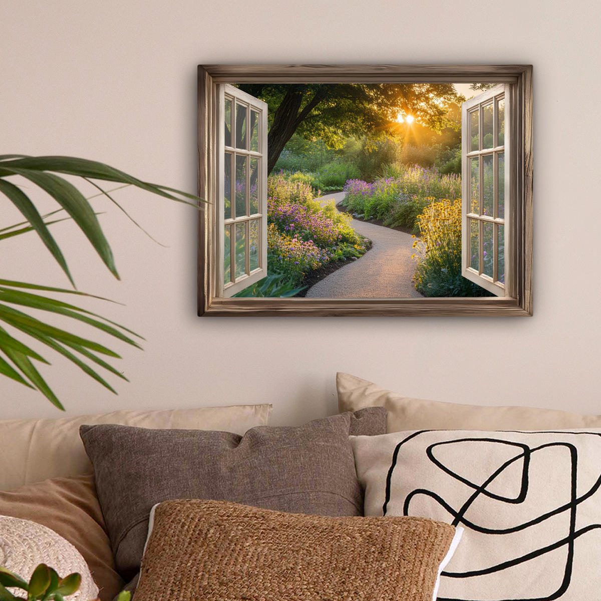 LEINWANDBILD Aussicht - Blumen - Natur - Sonne - Weg 40x30 cm - Hellgelb, Textil (40/30cm) - MuchoWow