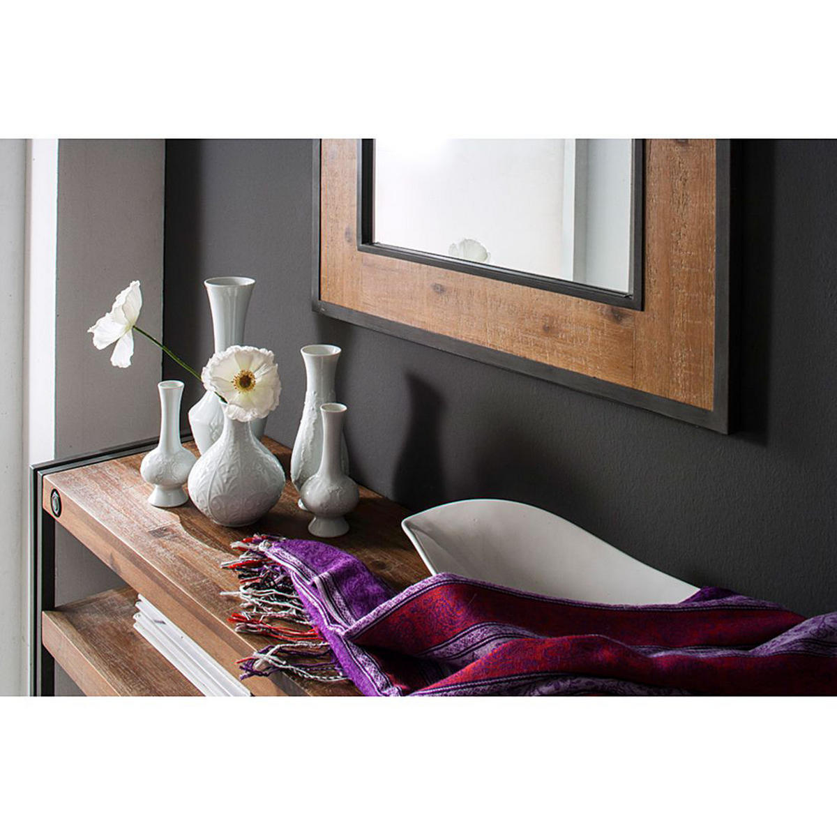 KONSOLE - Akazie massiv / Metall - Akaziefarben, Holz (35/140/80cm) - home24