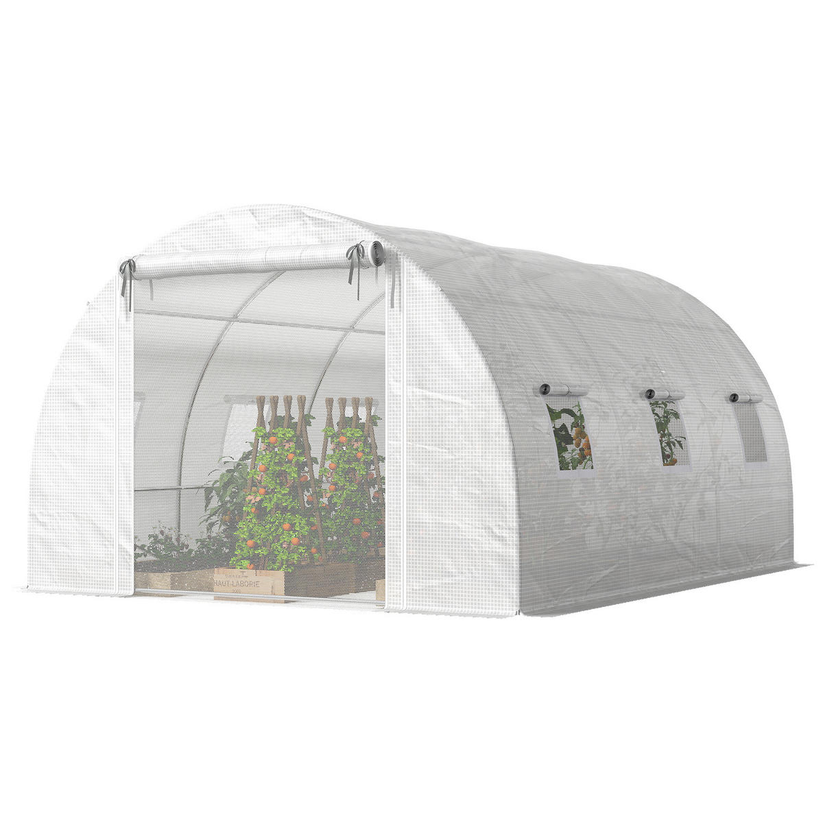 FOLIENGEWÄCHSHAUS DE-05784 Maschentür, Stützstangen, wetterfest Weiß - Weiß, Kunststoff/Metall (300/200/396cm) - ComfortXL