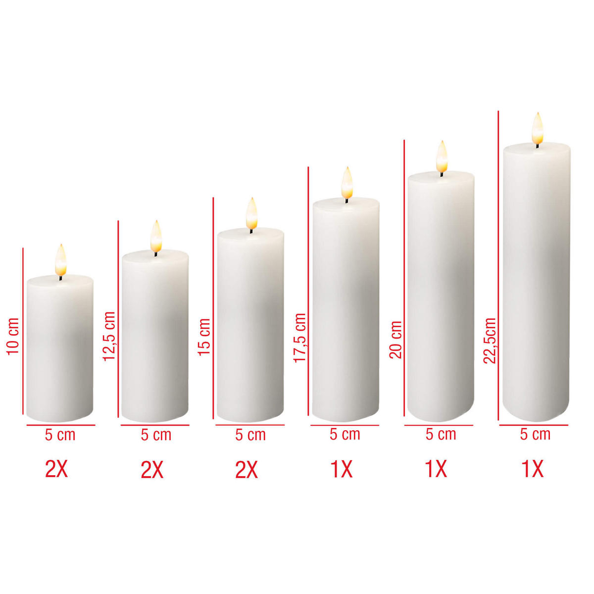 LED-KERZEN 9er-Set Weiß 5/5/22 cm - Weiß, Kunststoff (5/5/22cm) - Mobili Rebecca