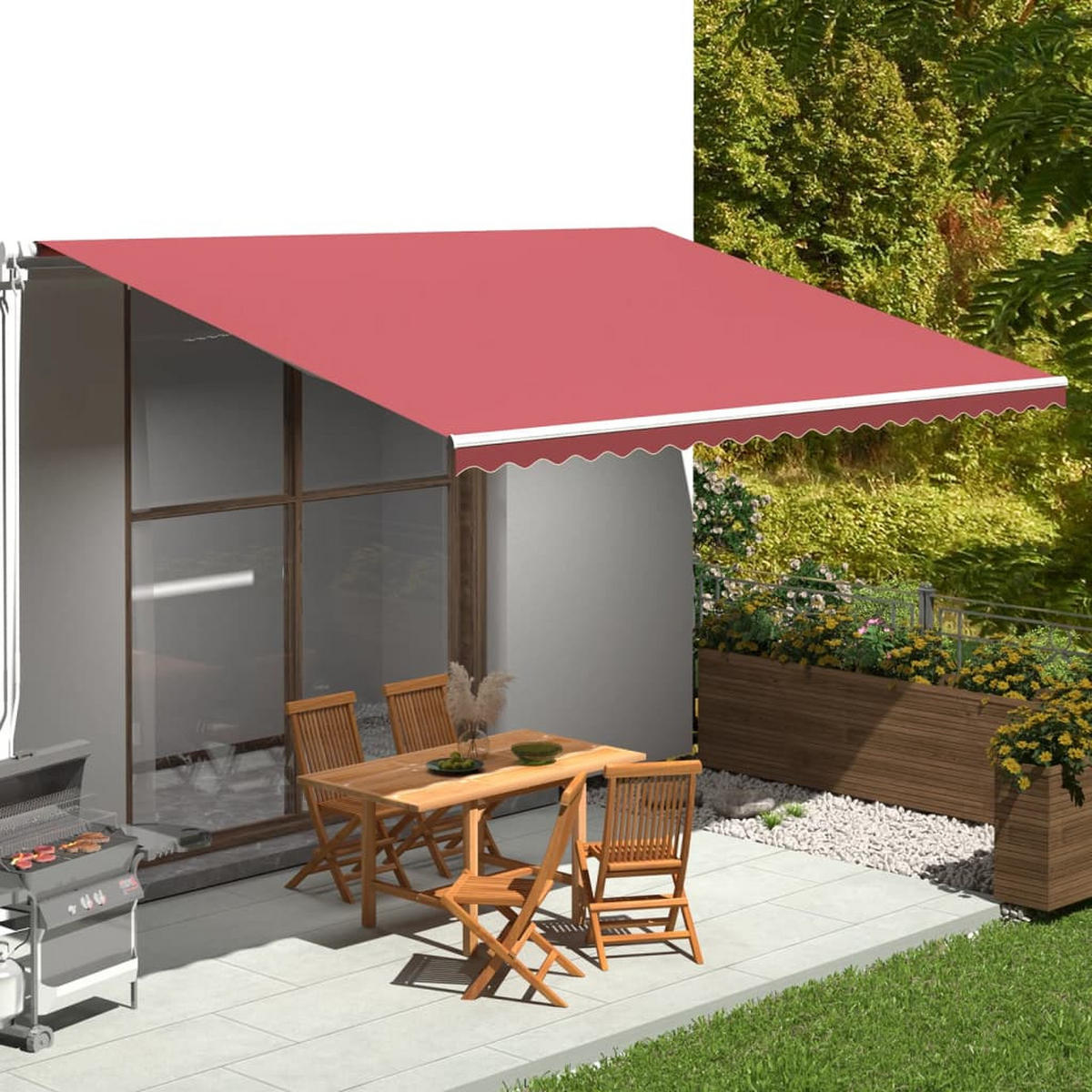 MARKISENSTOFF mit Volant| Rot, für 500x350cm Rahmen | Markisenbespannung Markisentuch - Rot, Textil (480/0.3/345cm) - DELUKE