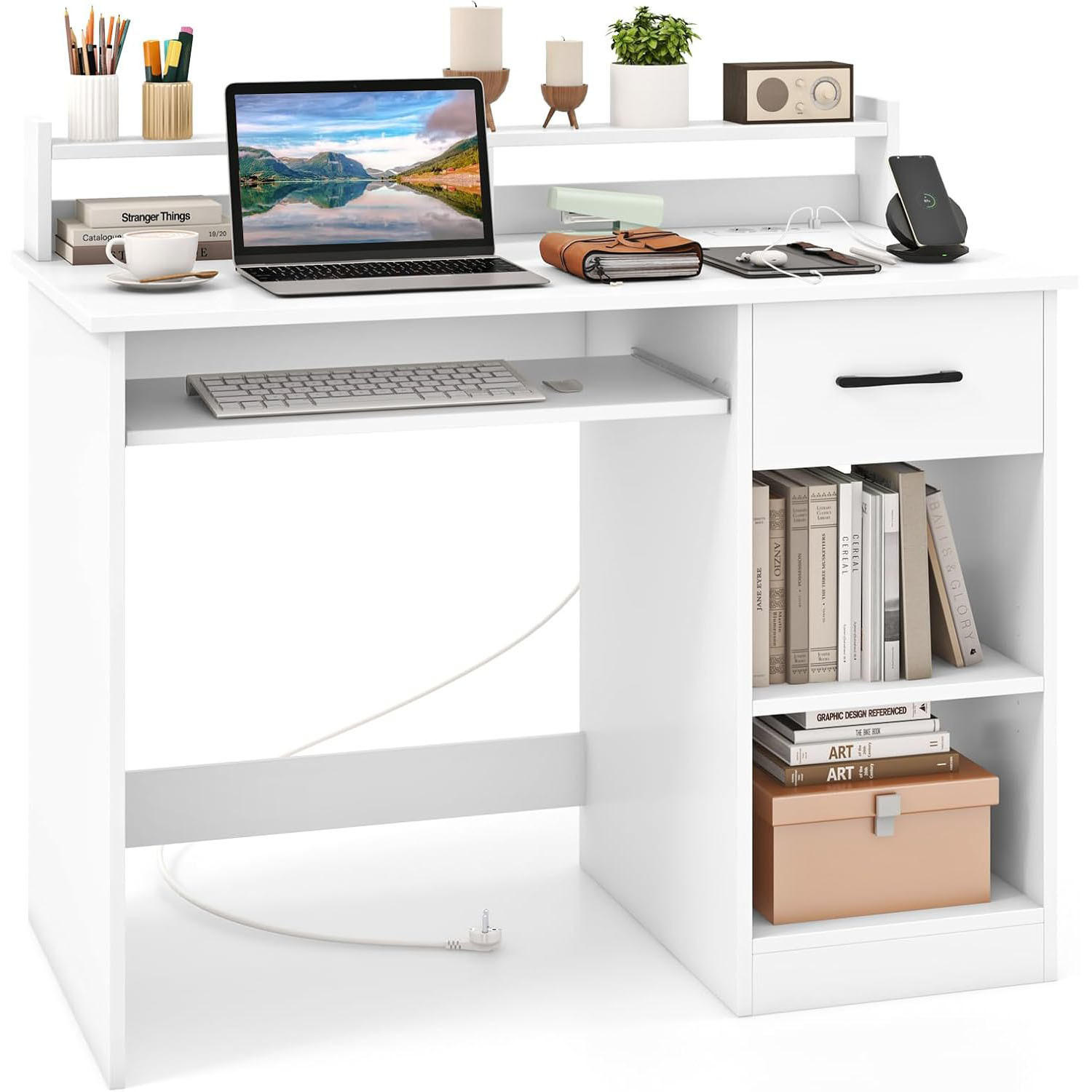 DATORBORD vitt - Vit, Träbaserade material (55/105/89cm) - COSTWAY