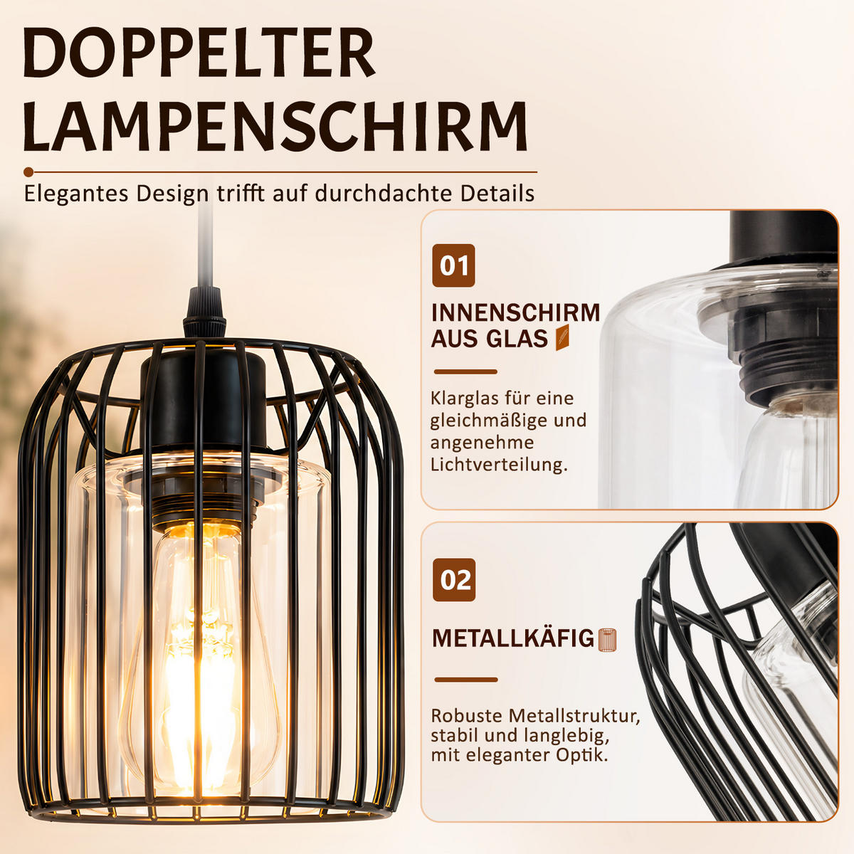 PENDELLEUCHTE Xrisal 15/10/140 cm - Schwarz, Glas/Metall (15/10/140cm) - ZMH