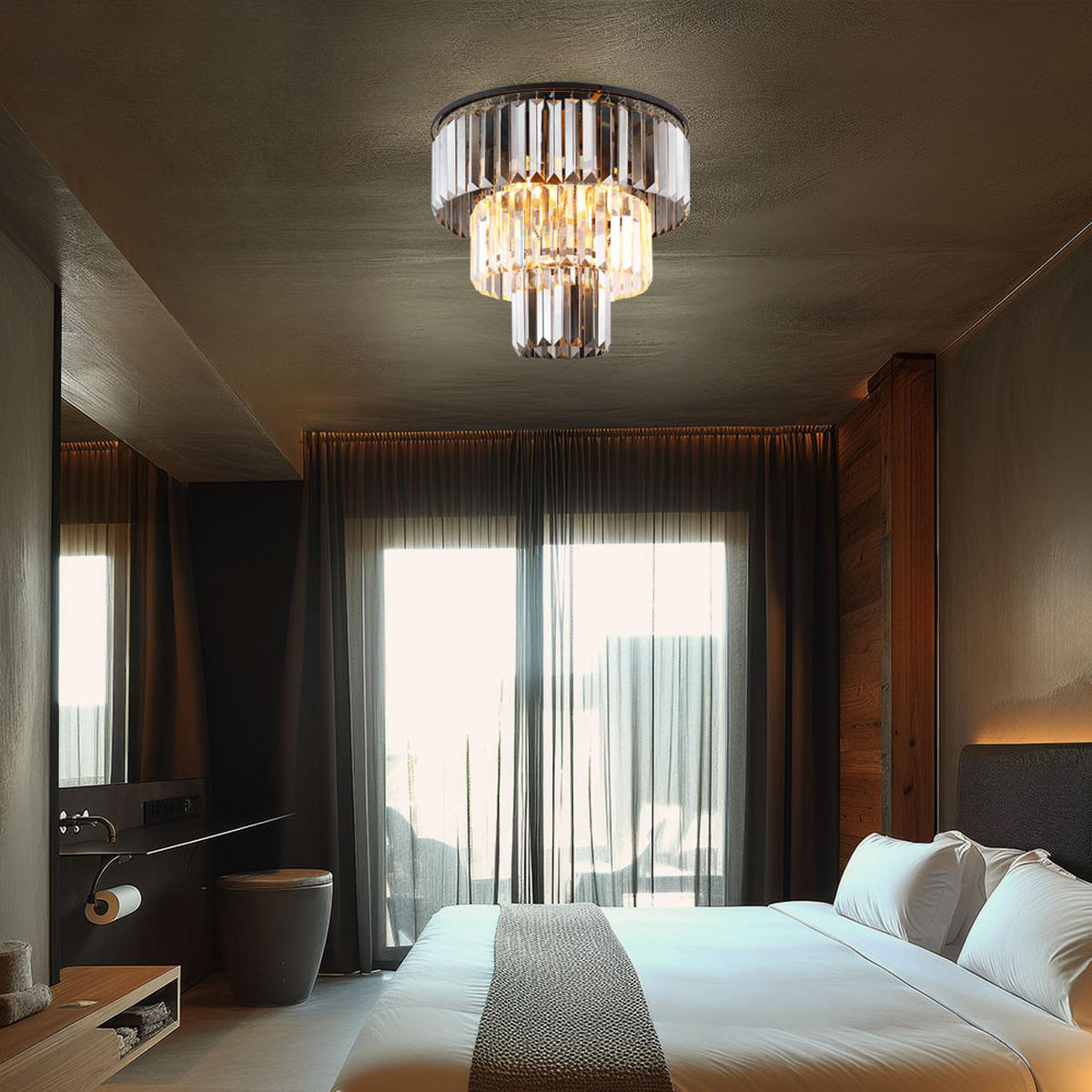 LED DECKENLEUCHTE Kristalle Glas Schwarz - Schwarz, Glas (40/40/33cm) - Globo Lighting