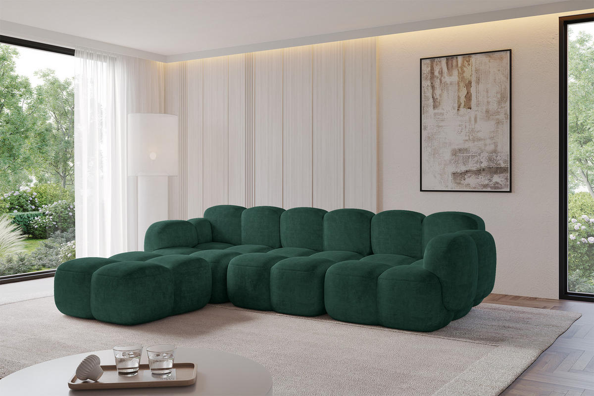 ECKSOFA modulares Sofa Links Miko-L2 302x205x75 Grün Velours - Schwarz/Grün, Holzwerkstoff/Kunststoff (302/205cm) - ALTDECOR