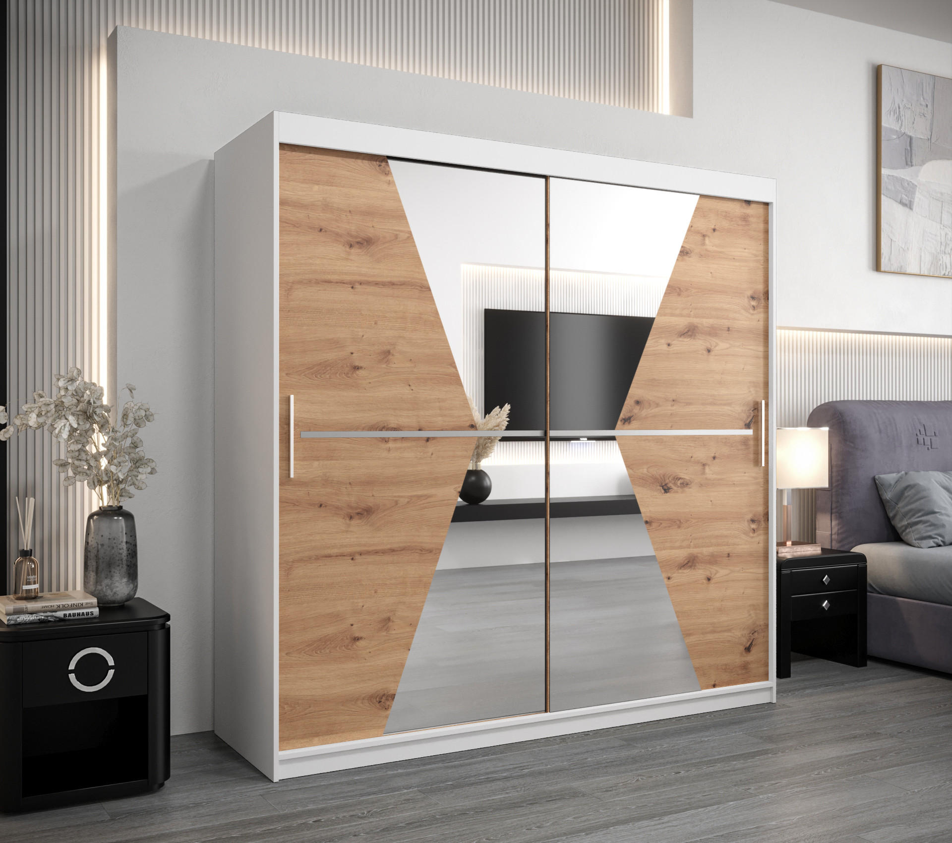 SCHWEBETÜRENSCHRANK 200/200/62 2-türig - Silberfarben/Eiche Artisan, Holz/Kunststoff (200/200/62cm) - Abiks Möbel