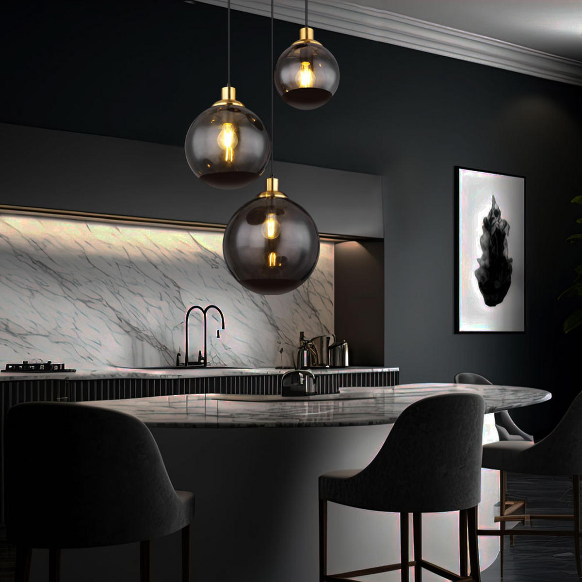 LED HÄNGELEUCHTE Metall Schwarz Glas - Schwarz, Glas (51/51/120cm) - Globo Lighting