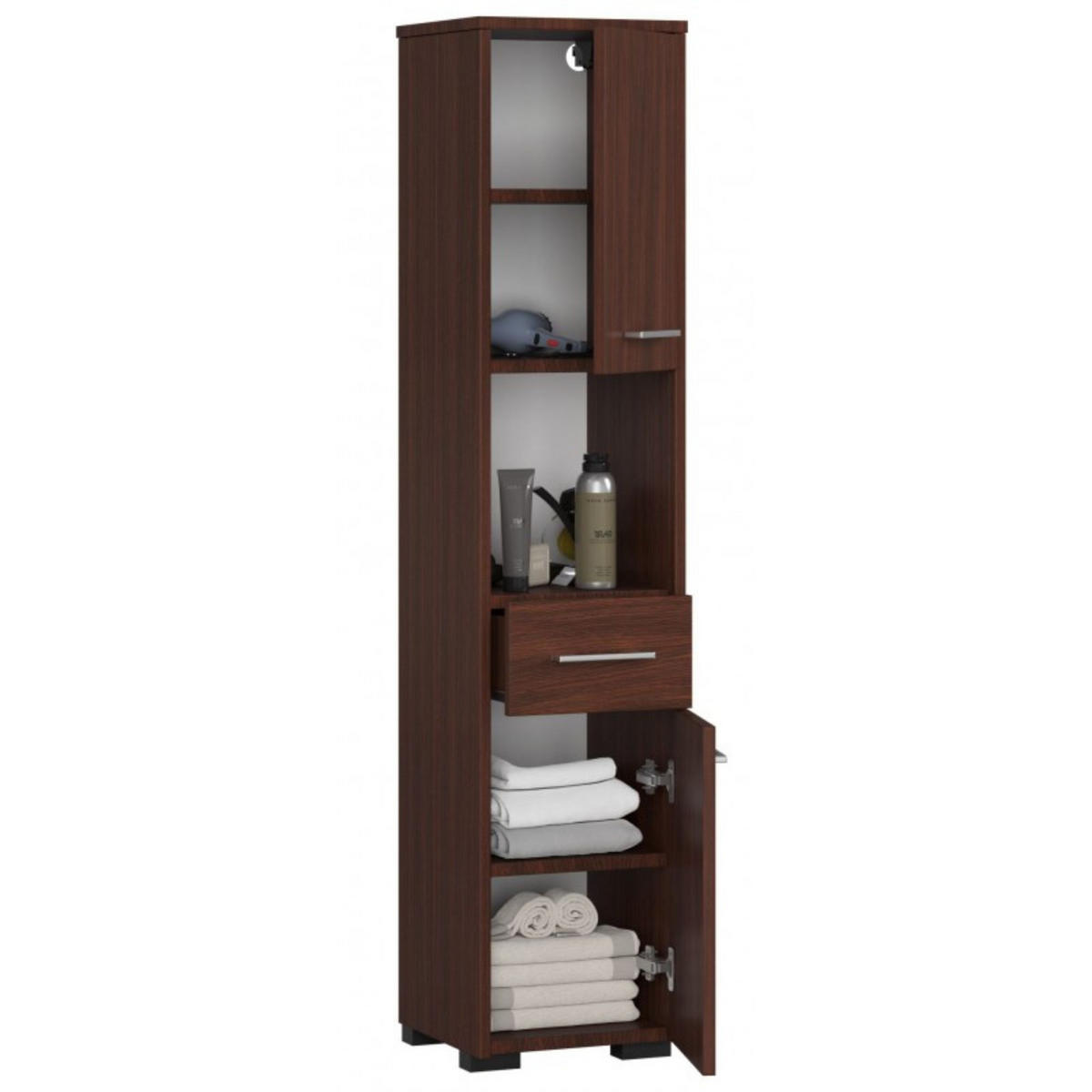 HOCHSCHRANK Wengefarben 30x30x140 cm - Wengefarben/Silberfarben, Holzwerkstoff/Kunststoff (30/140/30cm) - Akord