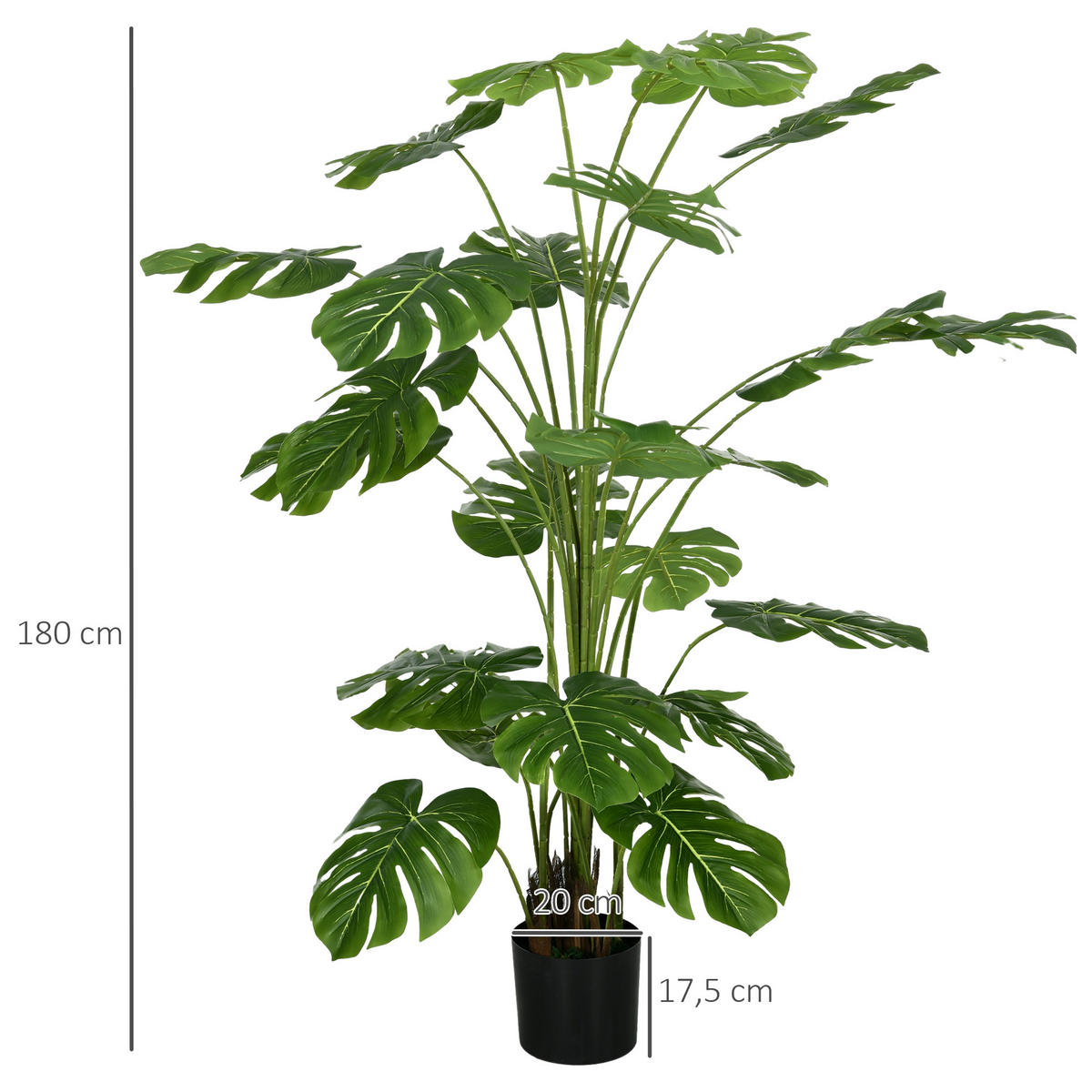 KÜNSTLICHE Pflanzen, Kunst Monstera Deliciosa, 180 cm Kunstpflanze mit Topf - Grün, Kunststoff (180cm) - HOMCOM