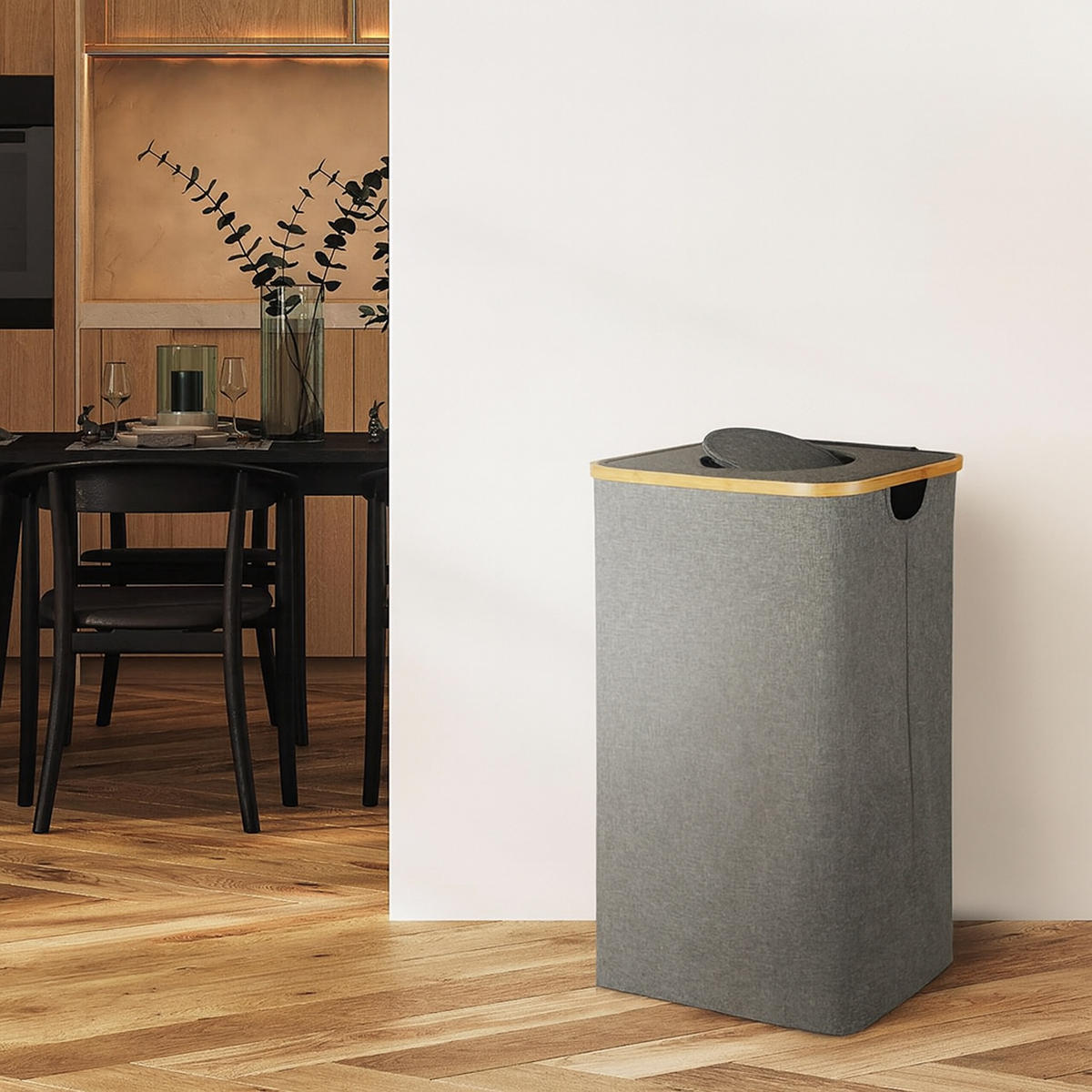 PFANDFLASCHEN-SAMMELBEHÄLTER - Grau, Holz/Textil (42/70/34cm) - Relaxdays