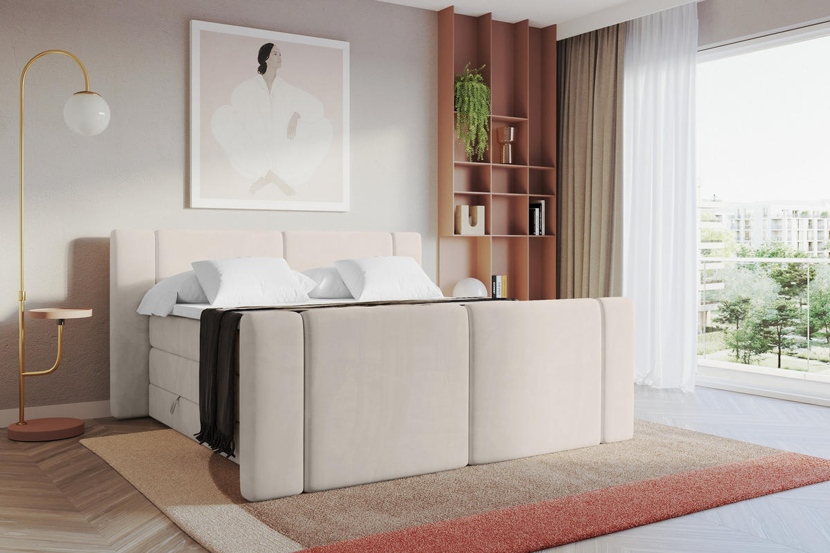 BOXSPRINGBETT mit Matratze H3/H4 - EVON KING Zanozek - 140x200 cm Beige - Beige, Holzwerkstoff (140/200cm) - ALTDECOR