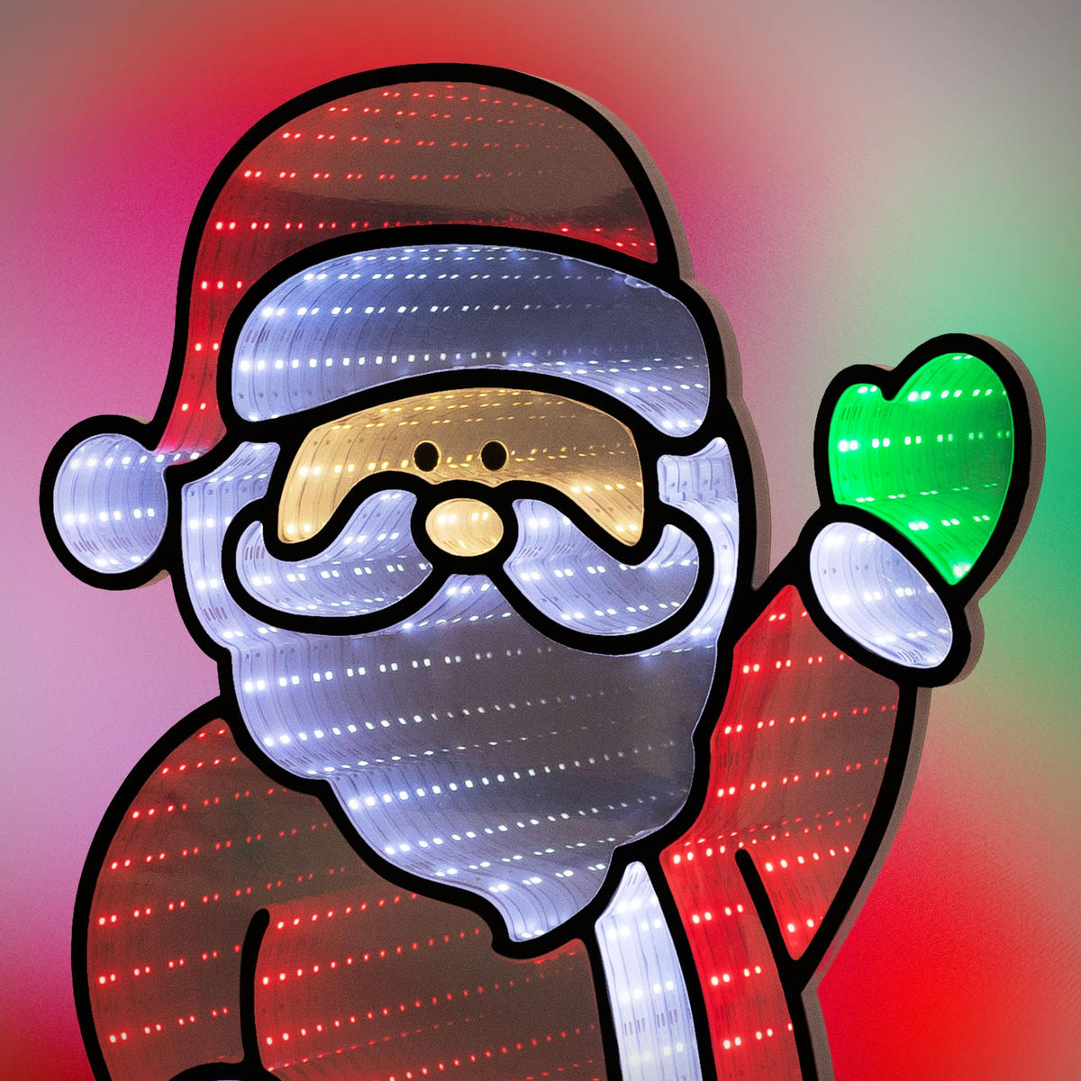 VÁNOČNÍ DEKORACE Santa Claus u krbu, LED zrcadlo s nekonečným 3D efektem a světelnou řetězem, 38 x 60 cm, do interiéru - různobarevná, plast (38/60/15cm) - ECD-Germany