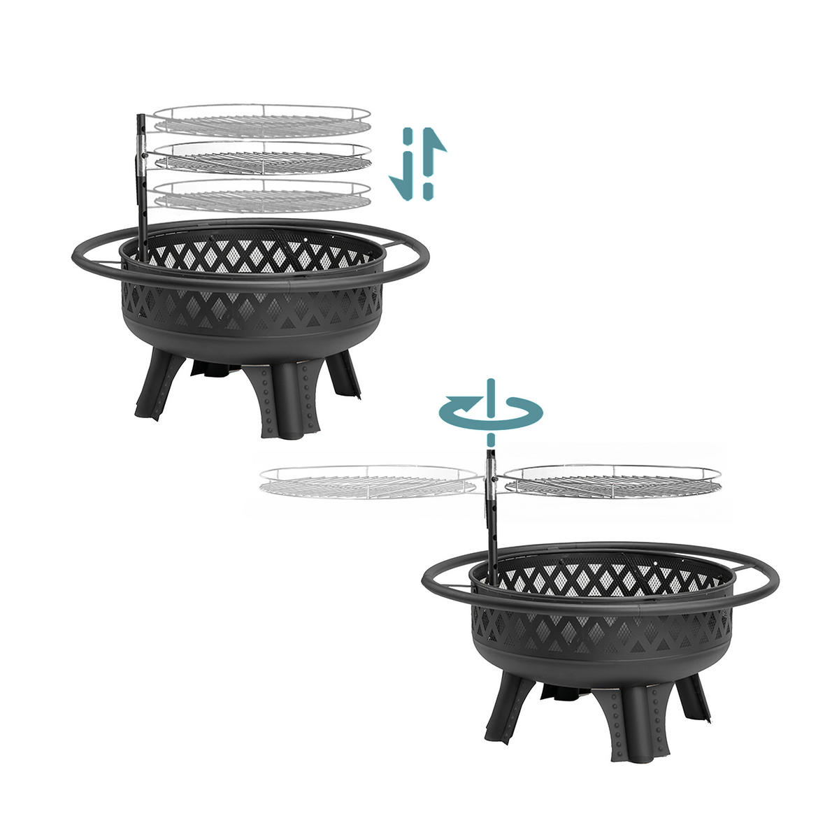 FEUERSCHALE - Schwarz, Metall (80.5/65/80.5cm) - Relaxdays