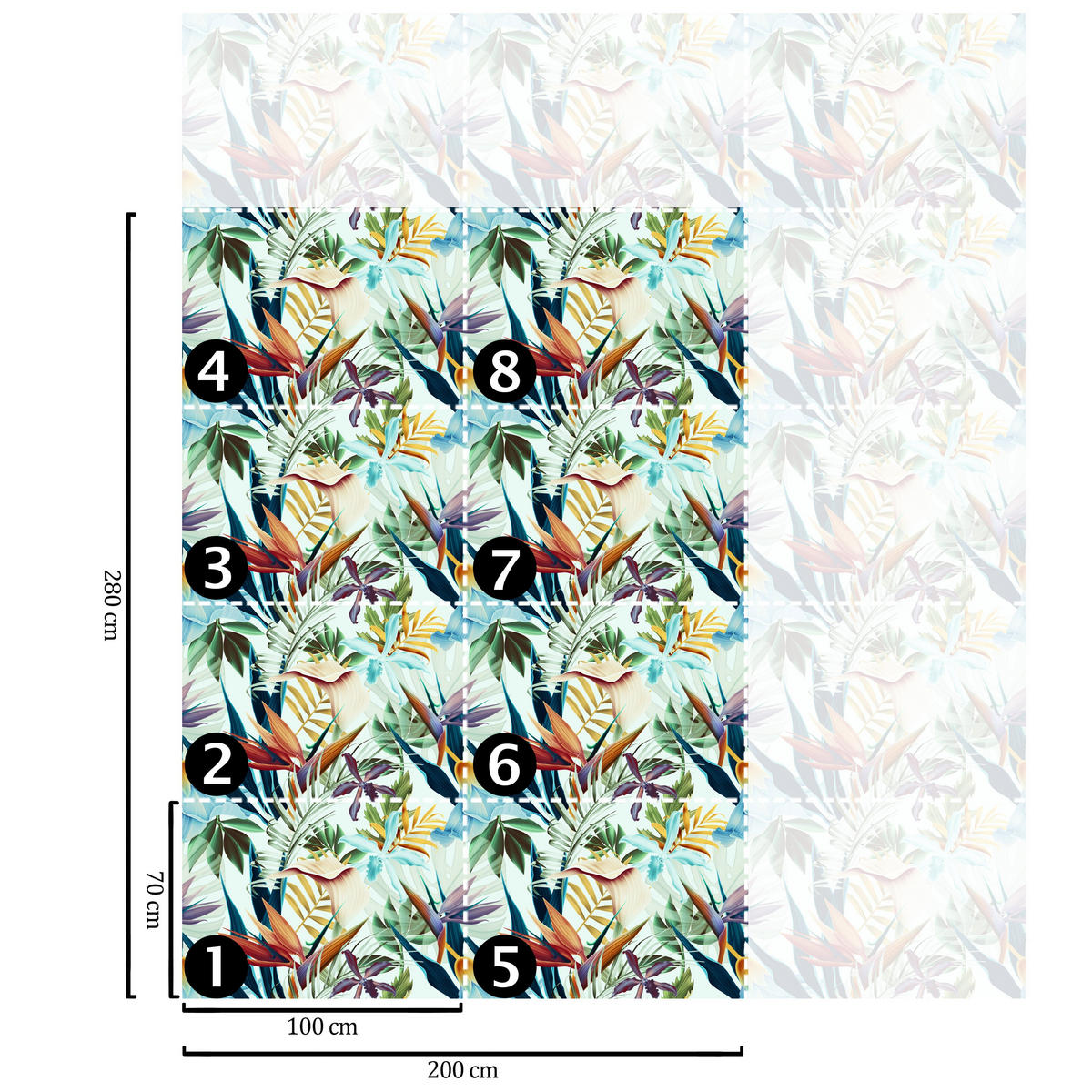 TAPETE Tropisch aus echtem Papier, 200x280cm, 8 Bögen - Blau, Papier (200/280cm) - WALLPAPERS4BEGINNERS