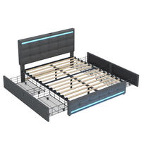 POLSTERBETT 140/200 cm grau mit LED-Beleuchtung und 4 Schubladen - Grau, Textil (140/200cm) - OKWISH