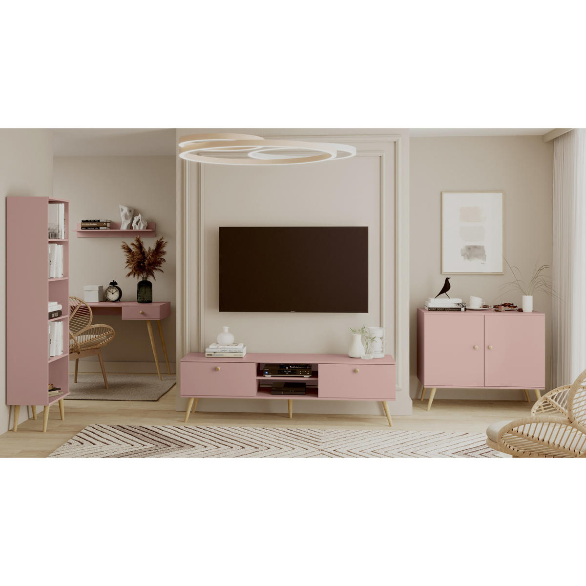 KOMMODE NATURA, 100 cm, Rosa, 2-türig - Rosa, Holz (100/85/42cm) - Excellent Home