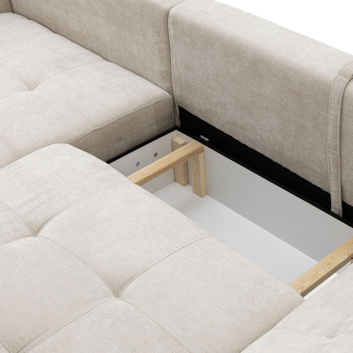 ECKSOFA NICE L Links mit Schlaffunktion 137x204 Chenille Beige - Beige/Schwarz, Holz/Textil (260/165cm) - Muffo