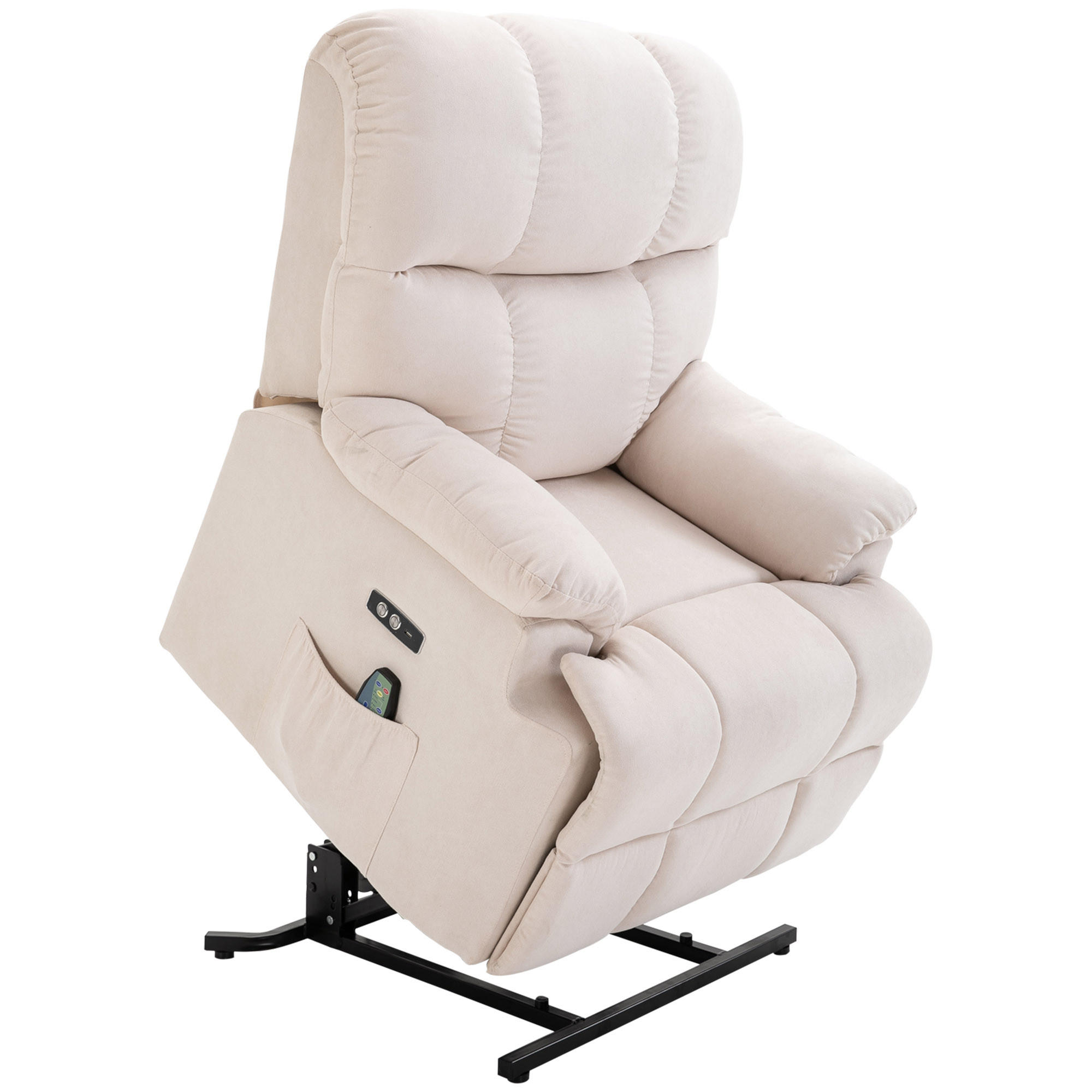 SESSEL mit aufstehhilfe Relaxsessel Fernbedienung USB Kurzplüsch Creme - Weiß, Kunststoff (95/105/83cm) - HOMCOM
