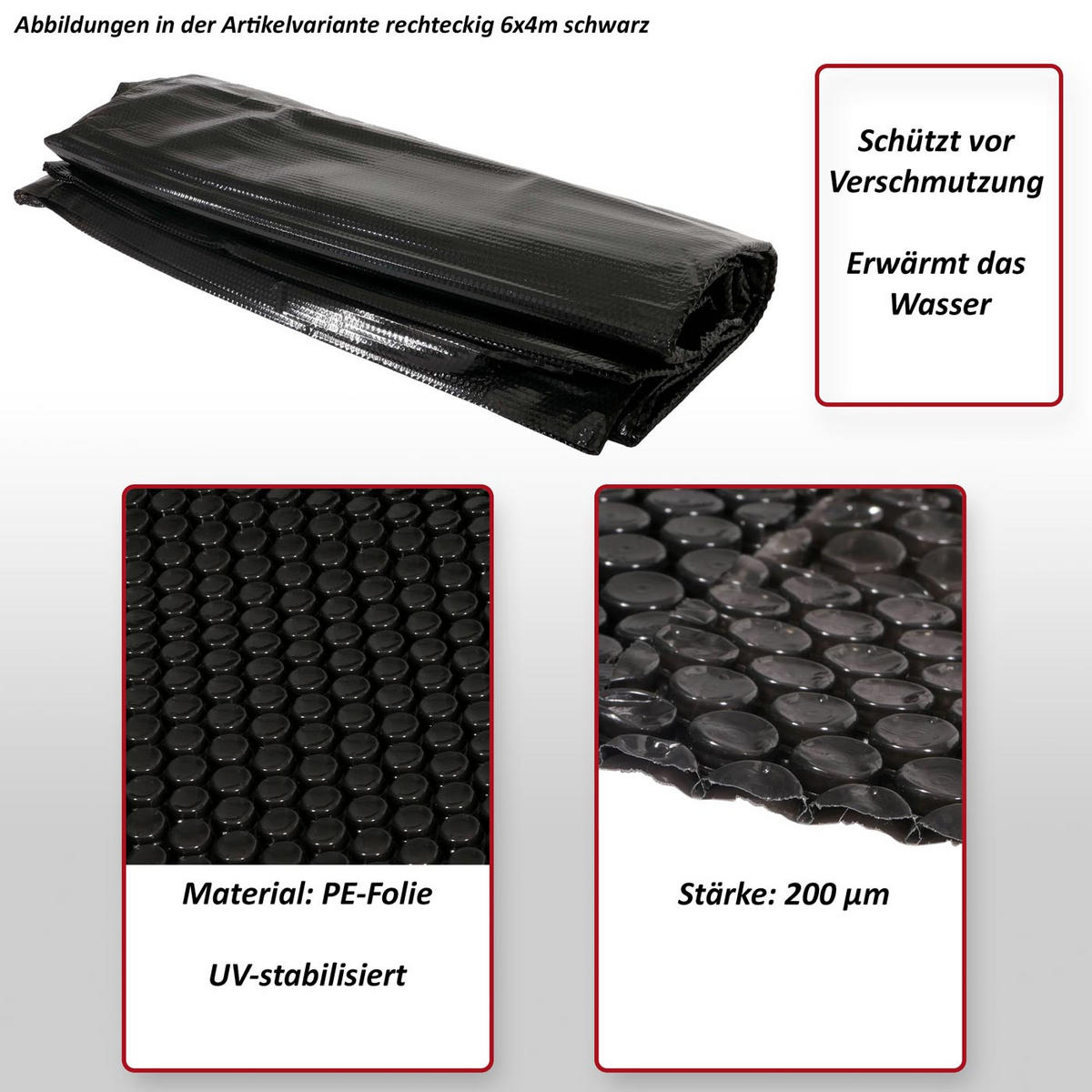 POOL-ABDECKUNG Schwarz - Schwarz, Kunststoff (300/200cm) - MCW