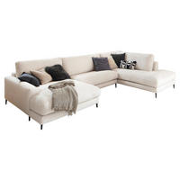 WOHNLANDSCHAFT CARA Cremeweiß Cord - Creme/Schwarz, Textil (341/84/223cm) - KAWOLA
