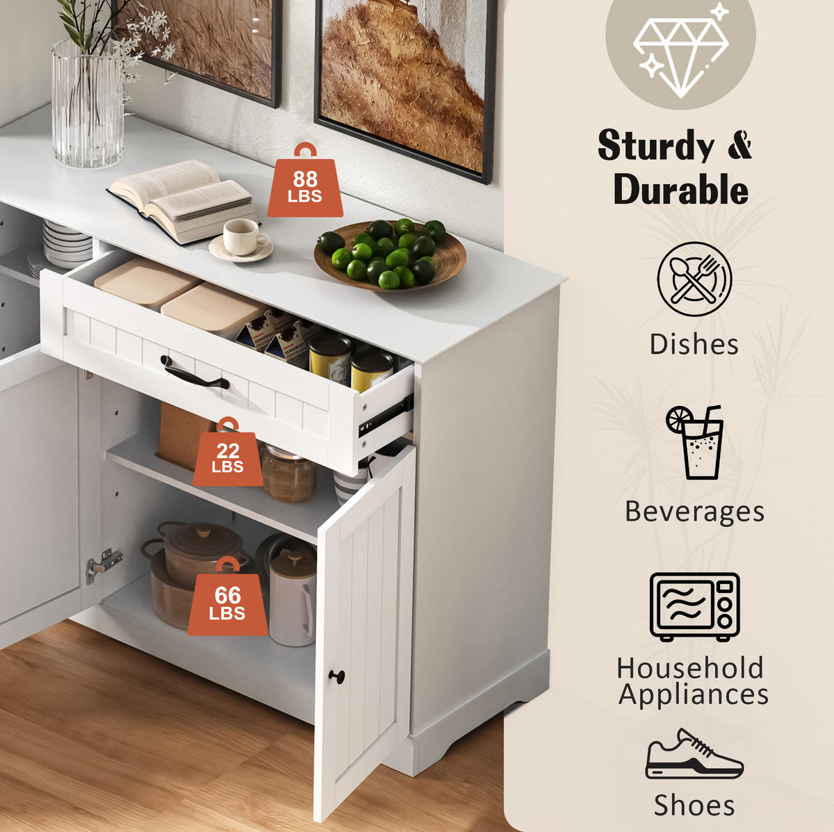 SIDEBOARD 107/40/83.4 cm Weiß aus MDF mit 3 Türen und 1 Schublade - Weiß, Holzwerkstoff (40/83.4/107cm) - OKMYHOME