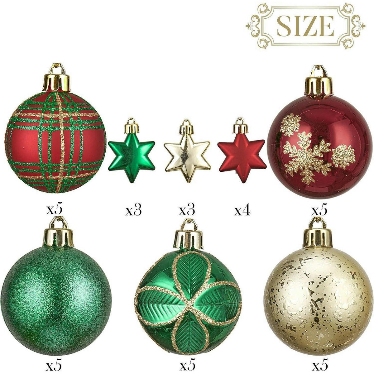 WEIHNACHTSKUGELN 35 Stück 5 cm bruchsicher Landhaus Thema Rot Grün Gold - Multicolor, Kunststoff (5/5/5cm)