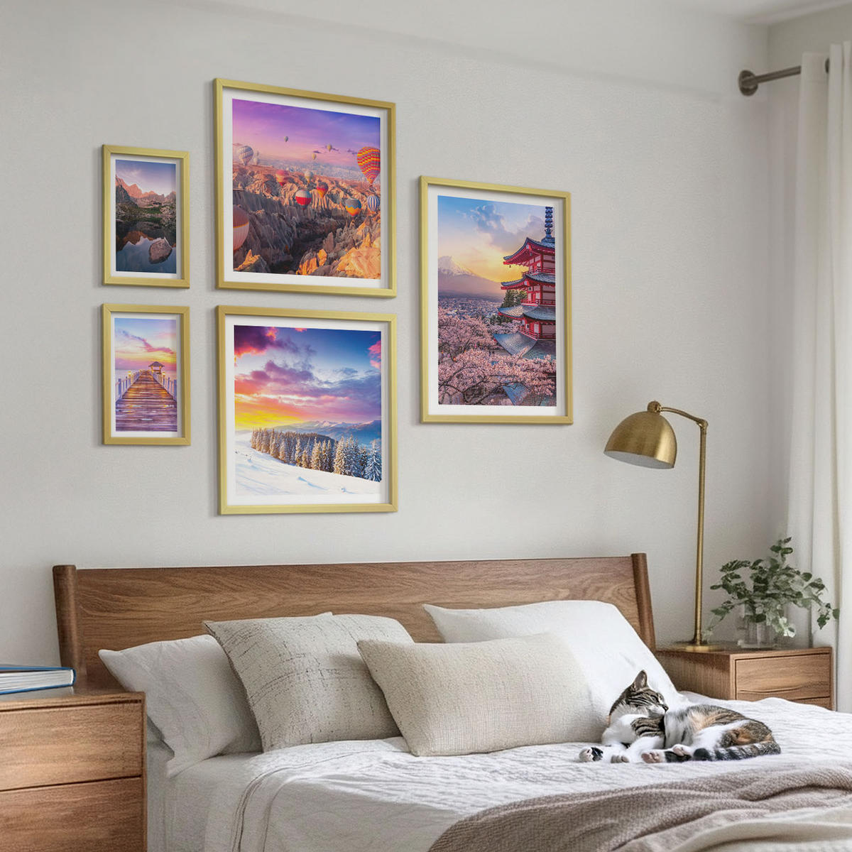 WANDBILDER 5er Set - 50x50 cm & 20x30 cm & 40x60 cm Goldrahmen - Romantische Himmelslandschaften - Goldfarben, Kunststoff (40/60cm) - ArtPrintCave