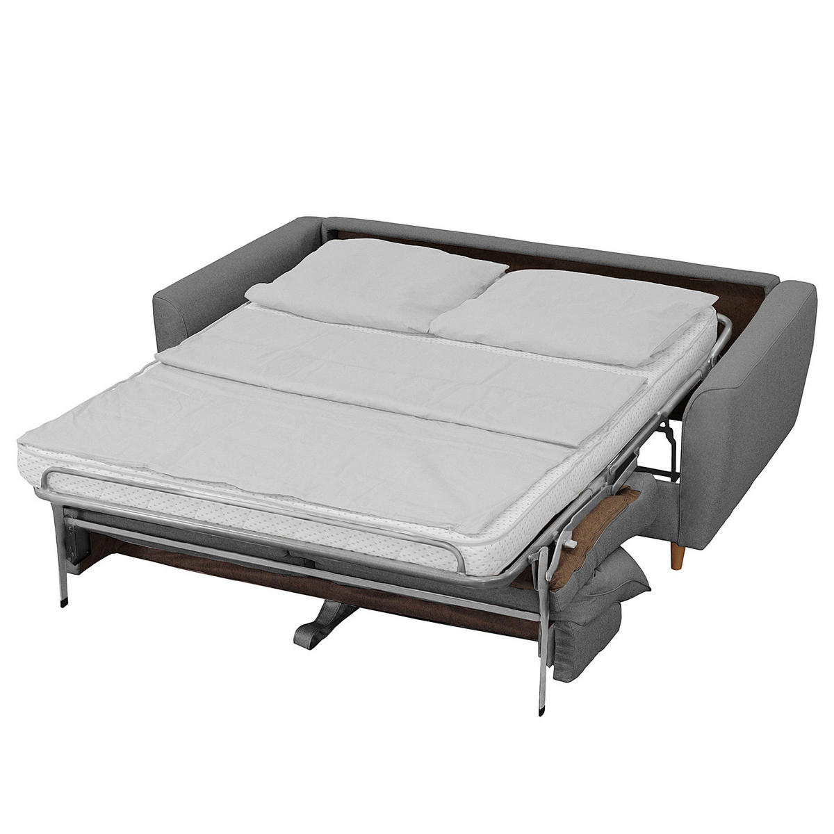 SCHLAFSOFA mit Matratze - Webstoff - Buchefarben/Grau, Buchenholz/Textil (195/90/102cm) - home24