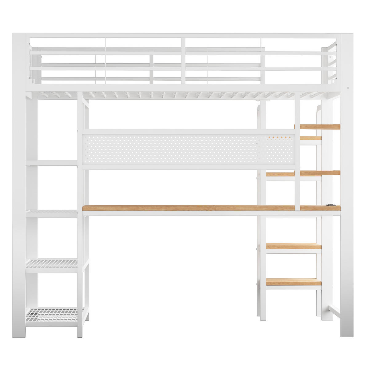 HOCHBETT mit Schreibtisch 90x200 cm Metall Holz Weiß - Weiß, Metall (90/200cm) - Meubliv