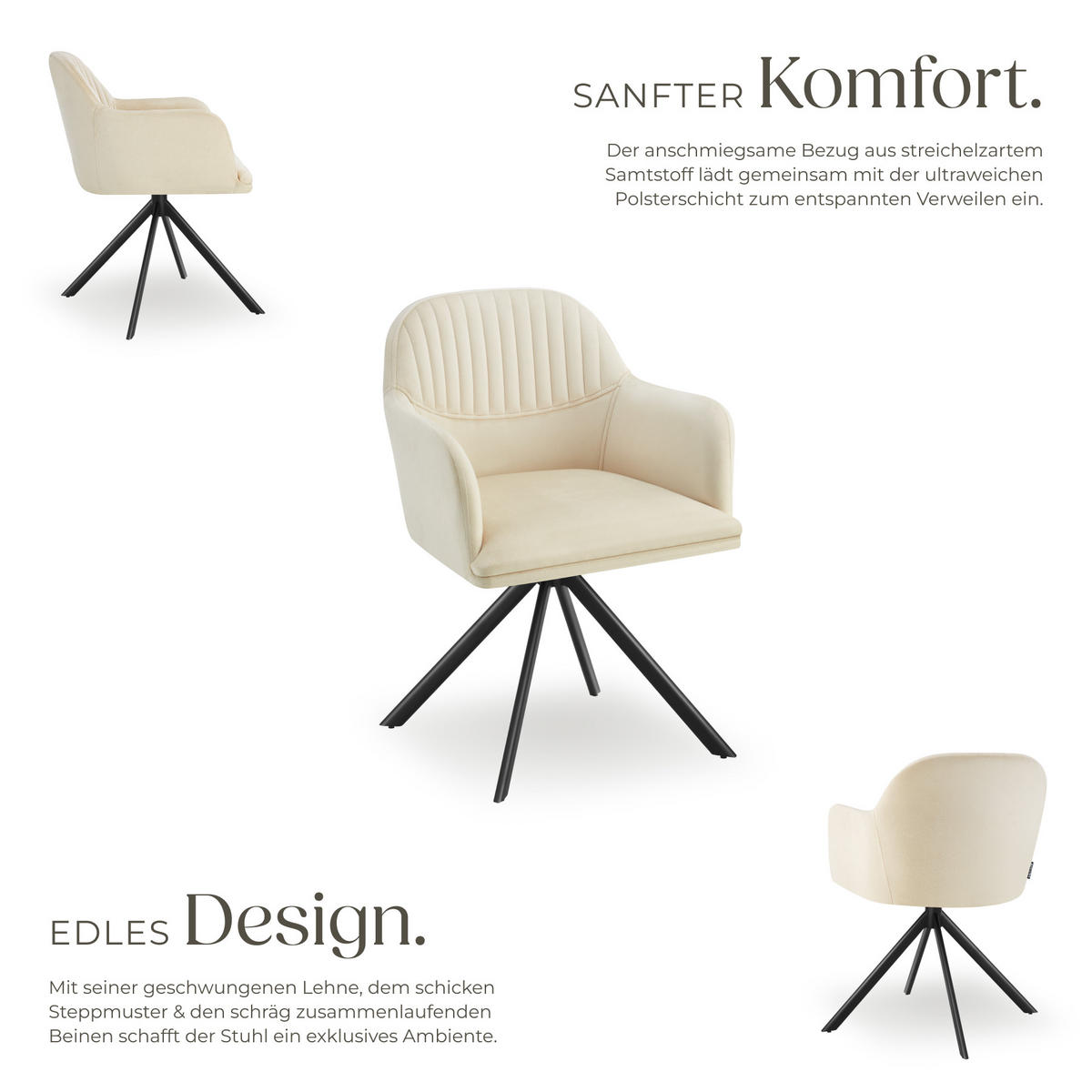 DREHSTUHL 6er Set Lona 56 x 59 x 81 cm crème/schwarz - Creme/Schwarz, Textil (56/81/59cm) - tectake