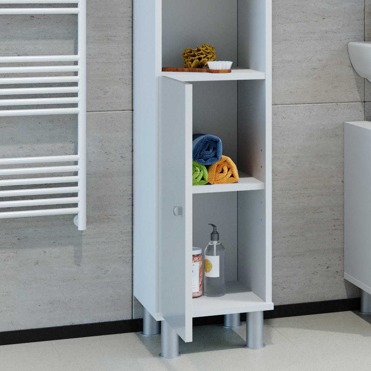 BADSCHRANK Fynn Weiß Hochglanz 30 x 190 cm - Weiß Hochglanz, Holzwerkstoff (30/190/30cm) - Vicco