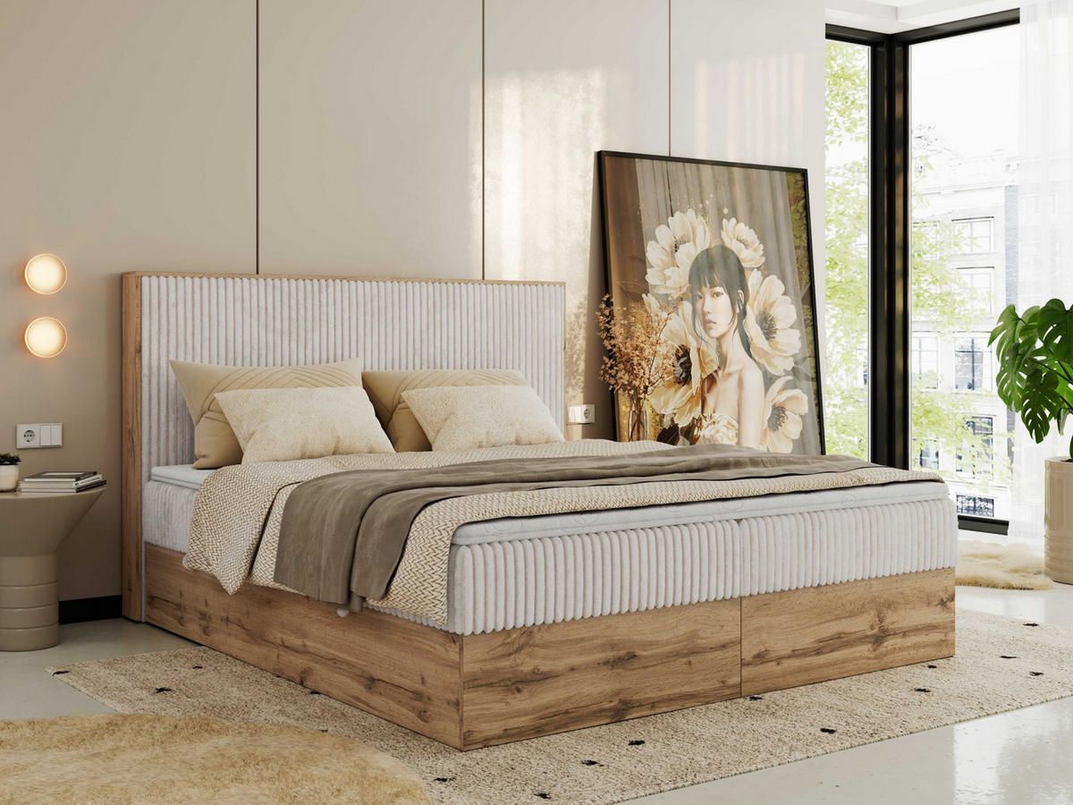 BOXBETT WOOD CLASSIC 180/200 - Beige Cord - H3 - Beige, Textil (180/200cm) - MKS