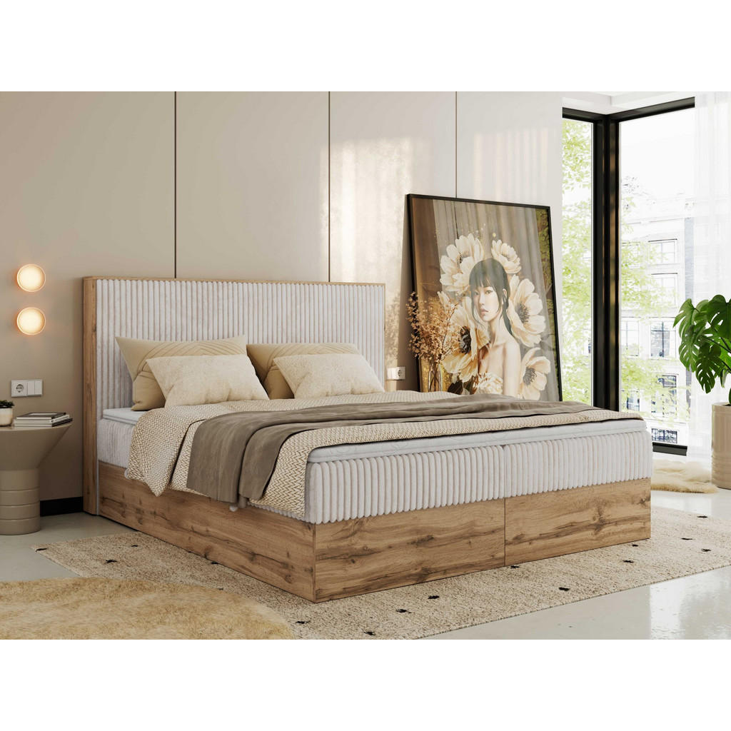Thumbnail - MKS Boxbett, Beige, Textil, 2-Sitzer, H3, Rechteckig, 180x200 cm, Oeko-Tex®, Schlafzimmer, Betten, Boxspringbetten