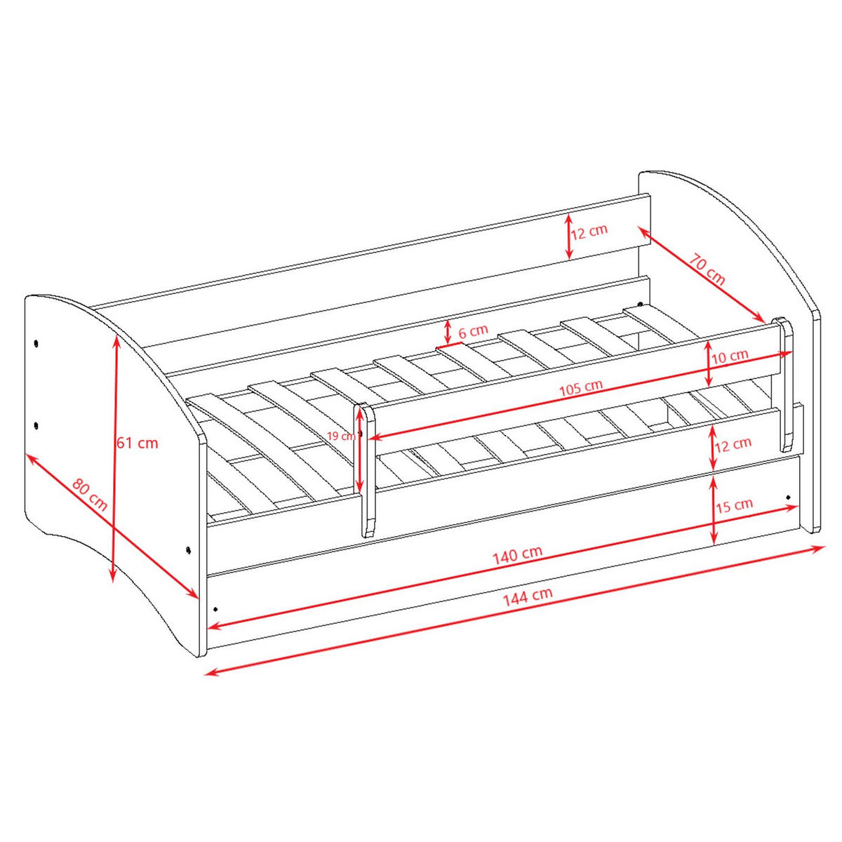 KINDERBETT Eisberg mit Schublade und Matratze 140/70 - Rosa, Holzwerkstoff (70/140cm) - RAUMHIRSCH FURNITURE