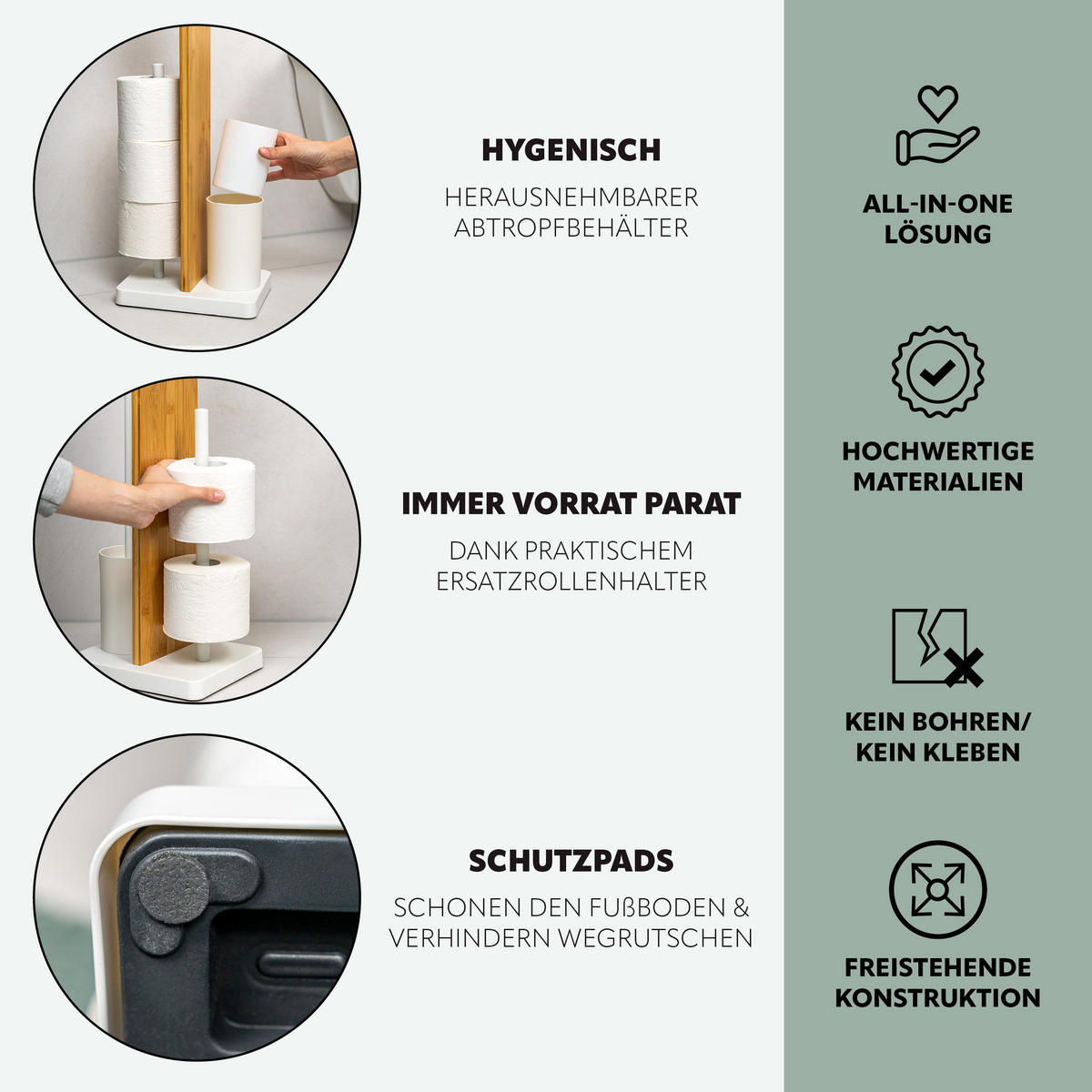 STAND-WC-GARNITUR 4in1, Bambus/Metall weiß - Weiß, Holz (23/68/18cm) - eluno