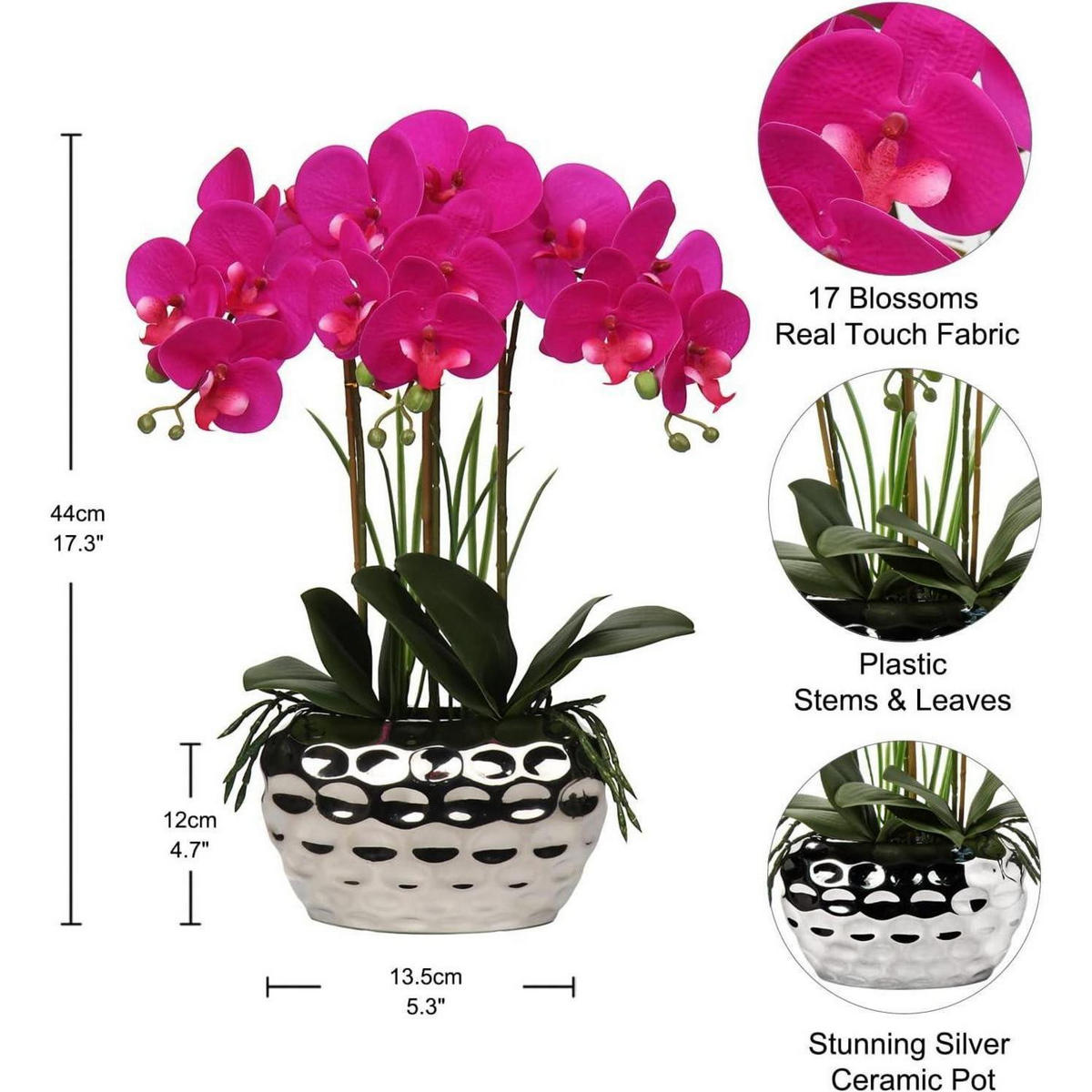 KUNSTORCHIDEE Phalaenopsis 44 cm Violett im Keramiktopf - Pink, Keramik (43.9cm)