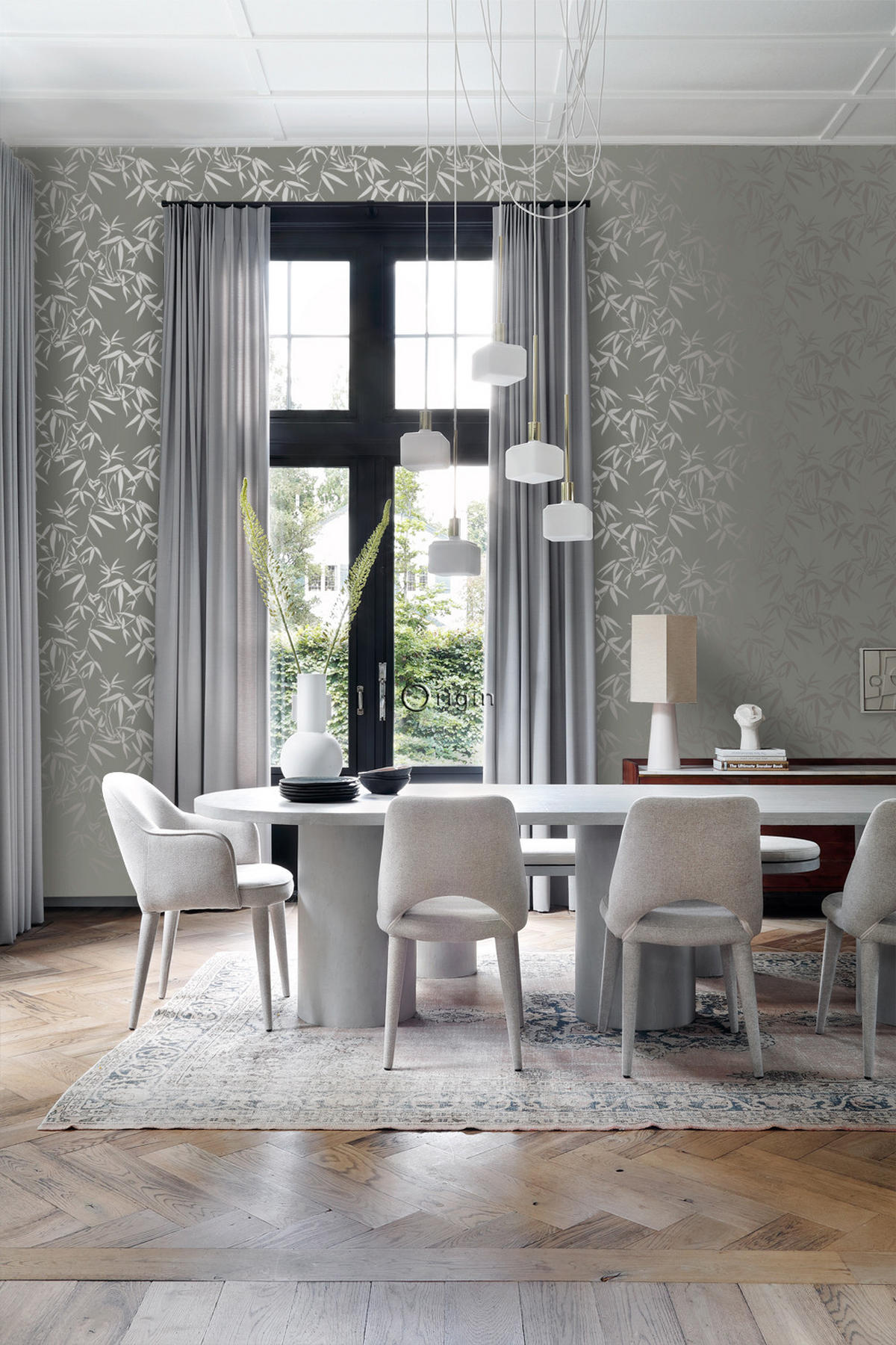 TAPETE Bambusblätter 53 cm x 10.05 m - Grau, Papier (53/1000cm) - Origin Wallcoverings