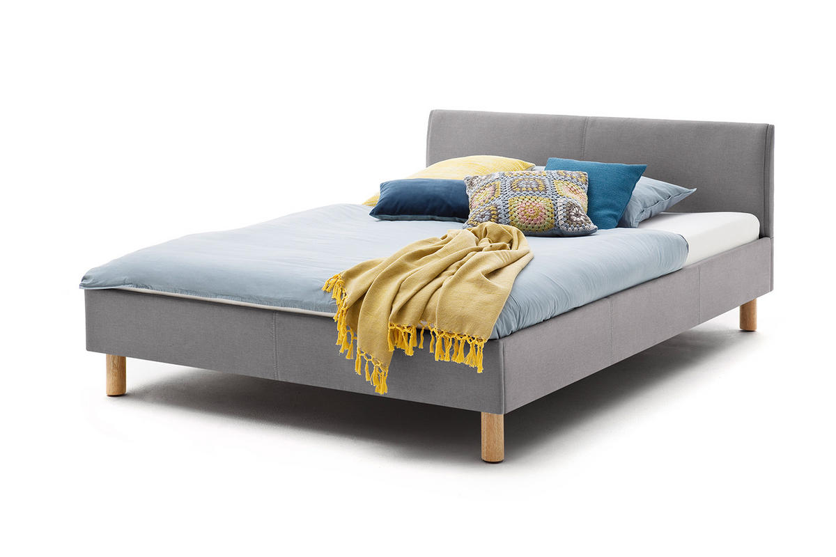 POLSTERBETT LEO Grau Eiche - Grau, Textil (120/200cm) - KAWOLA
