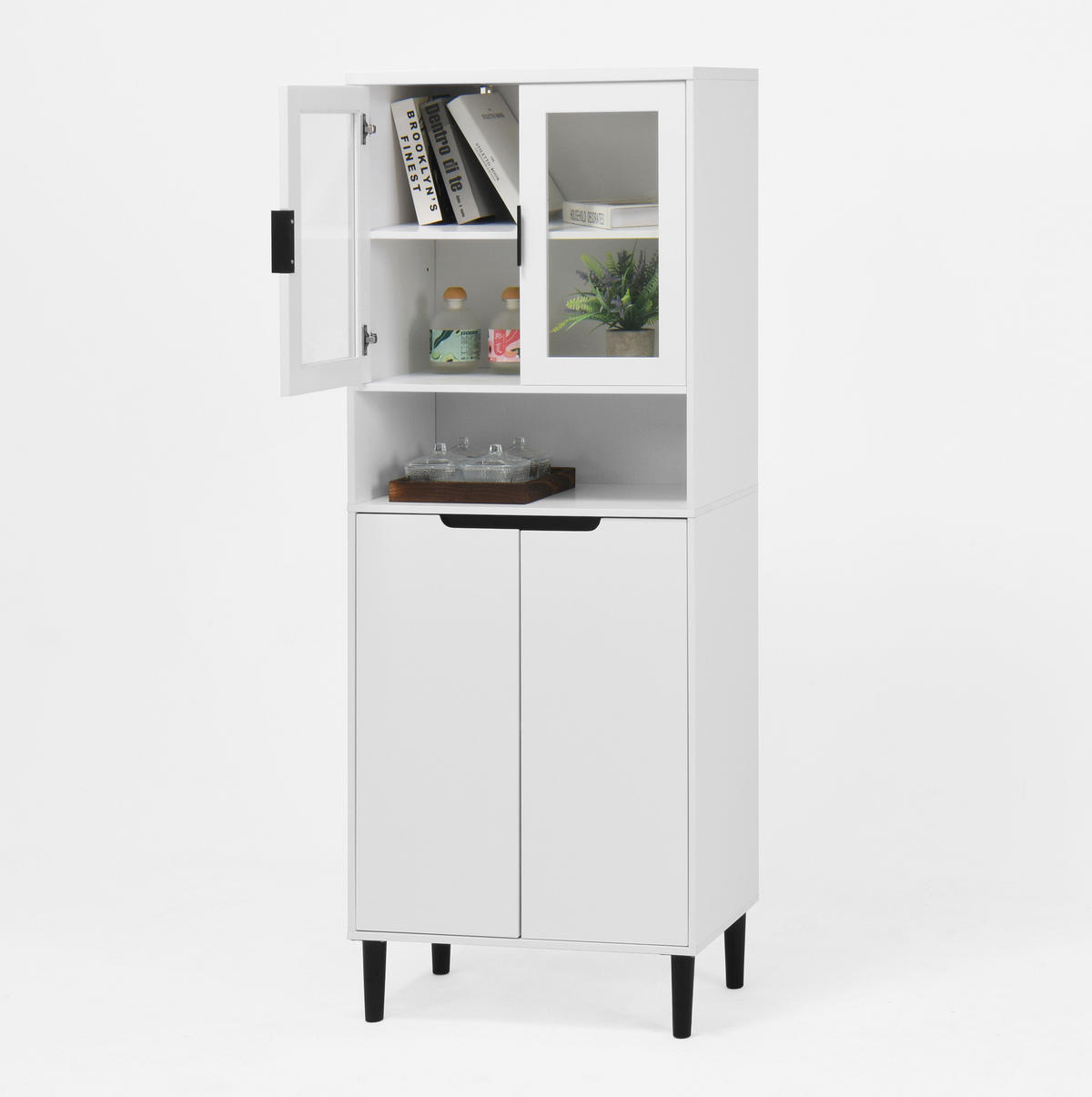 VITRINENSCHRANK aus MDF 60x35x160 cm Weiß mit Glastüren, verstellbarem Einlegeboden und Kippsicherung - Weiß, Holzwerkstoff (60/160/35cm) - Modfu