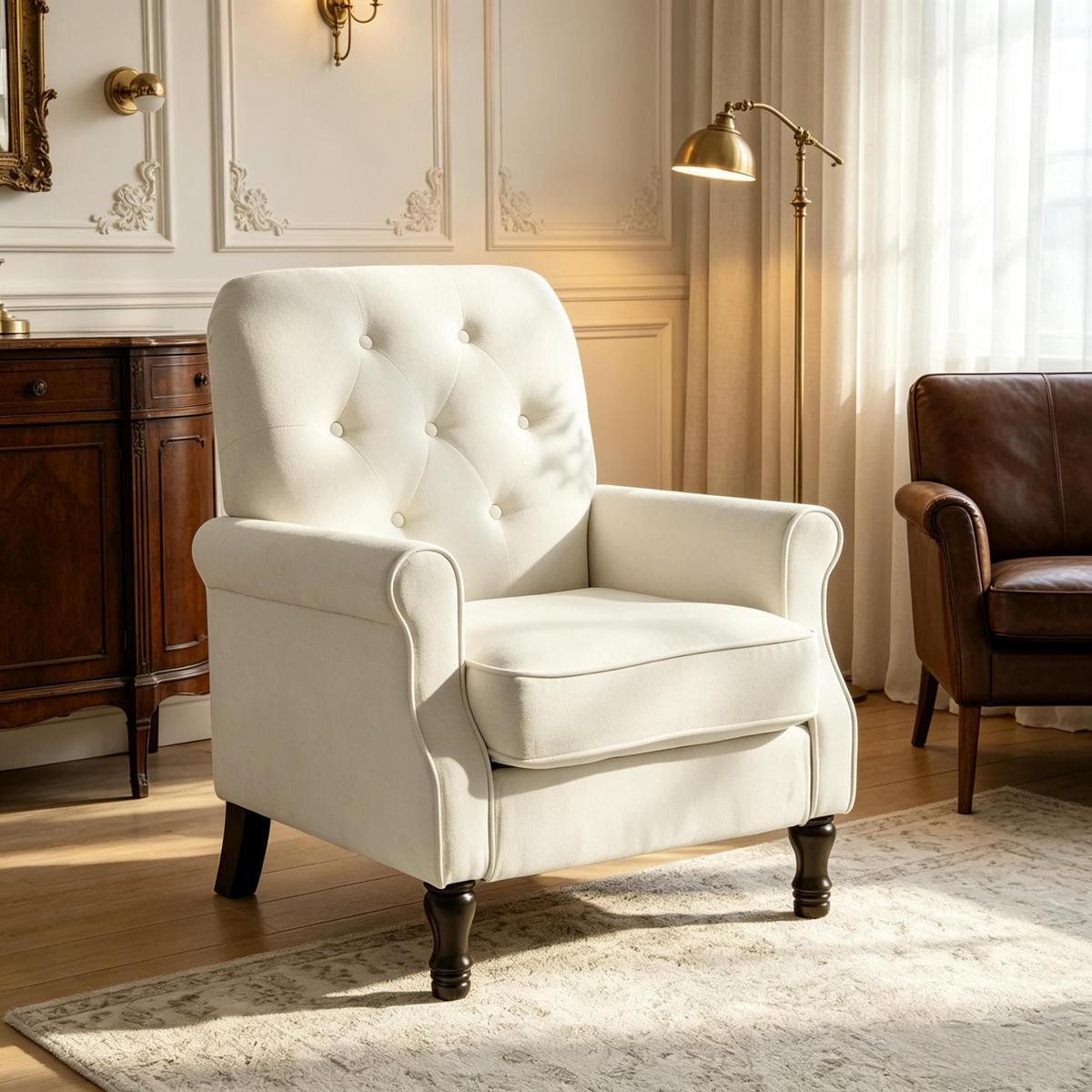 SESSEL Federkissen und Leinenbezug, DE-42175, Creme/Schwarz - Creme, Holzwerkstoff (75/90/69cm) - ComfortXL