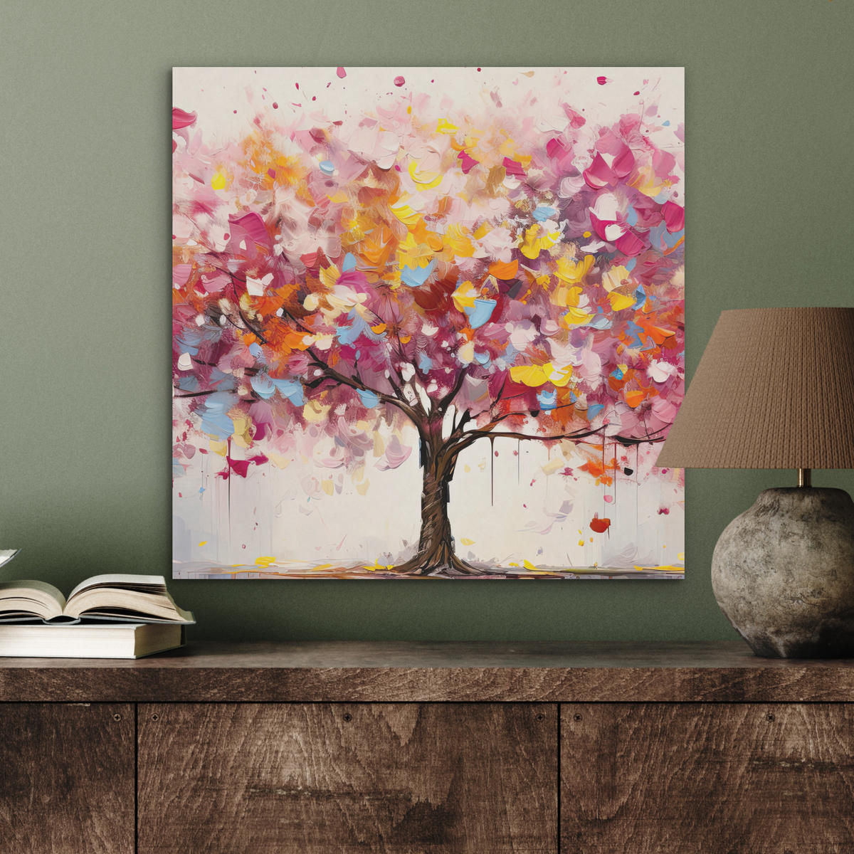 AKUSTIKBILD Aquarell - Baum - Kunst - Abstrakt Wandbilder 60x60 cm - Multicolor, Kunststoff (60/60/0.9cm) - MuchoWow