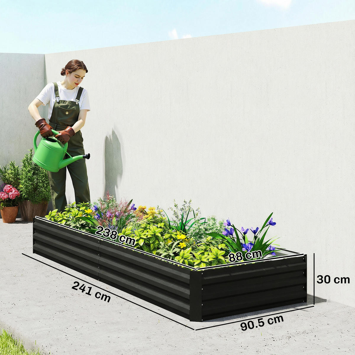 HOCHBEET DE-12301 rechteckig 241/90/30 cm aus Wellblech Schwarz - Schwarz, Metall (241/30/90.5cm) - ComfortXL