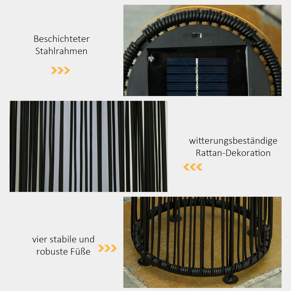 SOLARLAMPE, Terrasse, Metall, Schwarz - Schwarz, Metall (21.5/21.5/61cm) - Outsunny