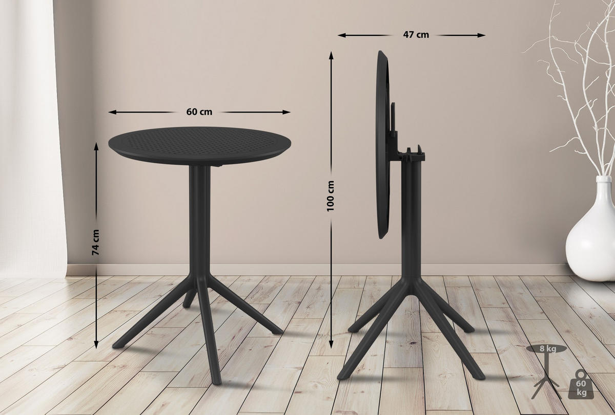 GARTENTISCH rund Kunststoff schwarz - Schwarz, Kunststoff (60/60/74cm) - CLP