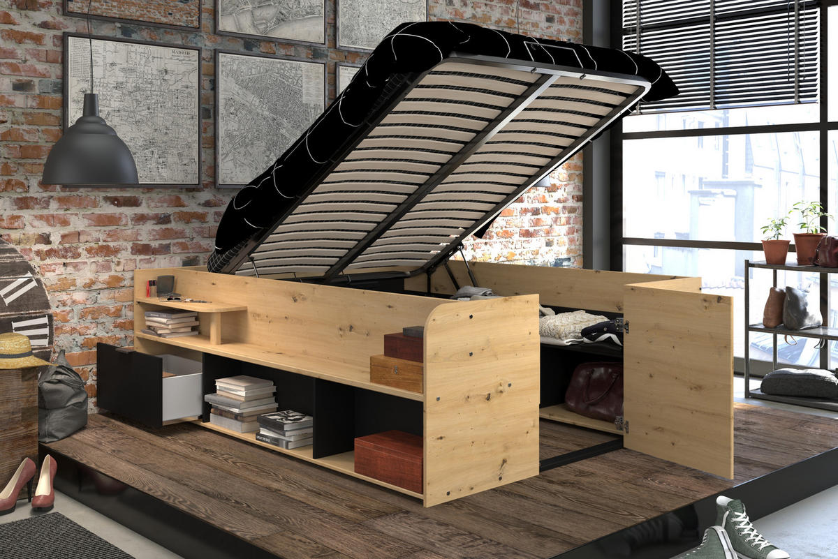 BETT mit Unterbett und Schublade - 140x190/200 cm - Travel - Weiß, Holzwerkstoff (140/200cm) - Calicosy