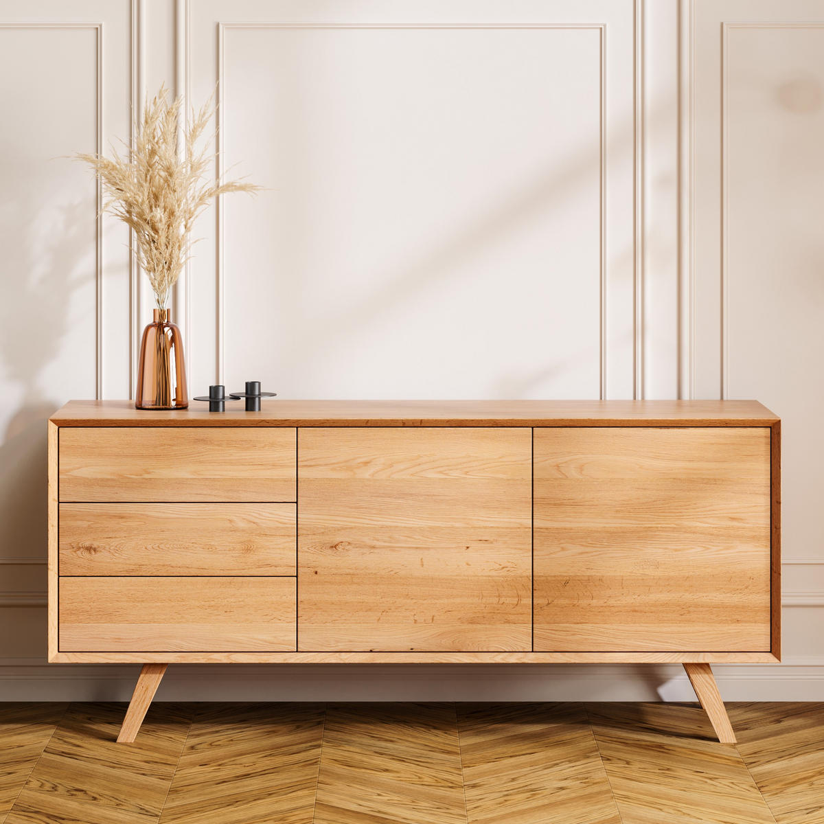 SIDEBOARD Quatro aus massivem Eichenholz 180 cm - Eichefarben/Naturfarben, Holz (180/80/50cm) - Danzz